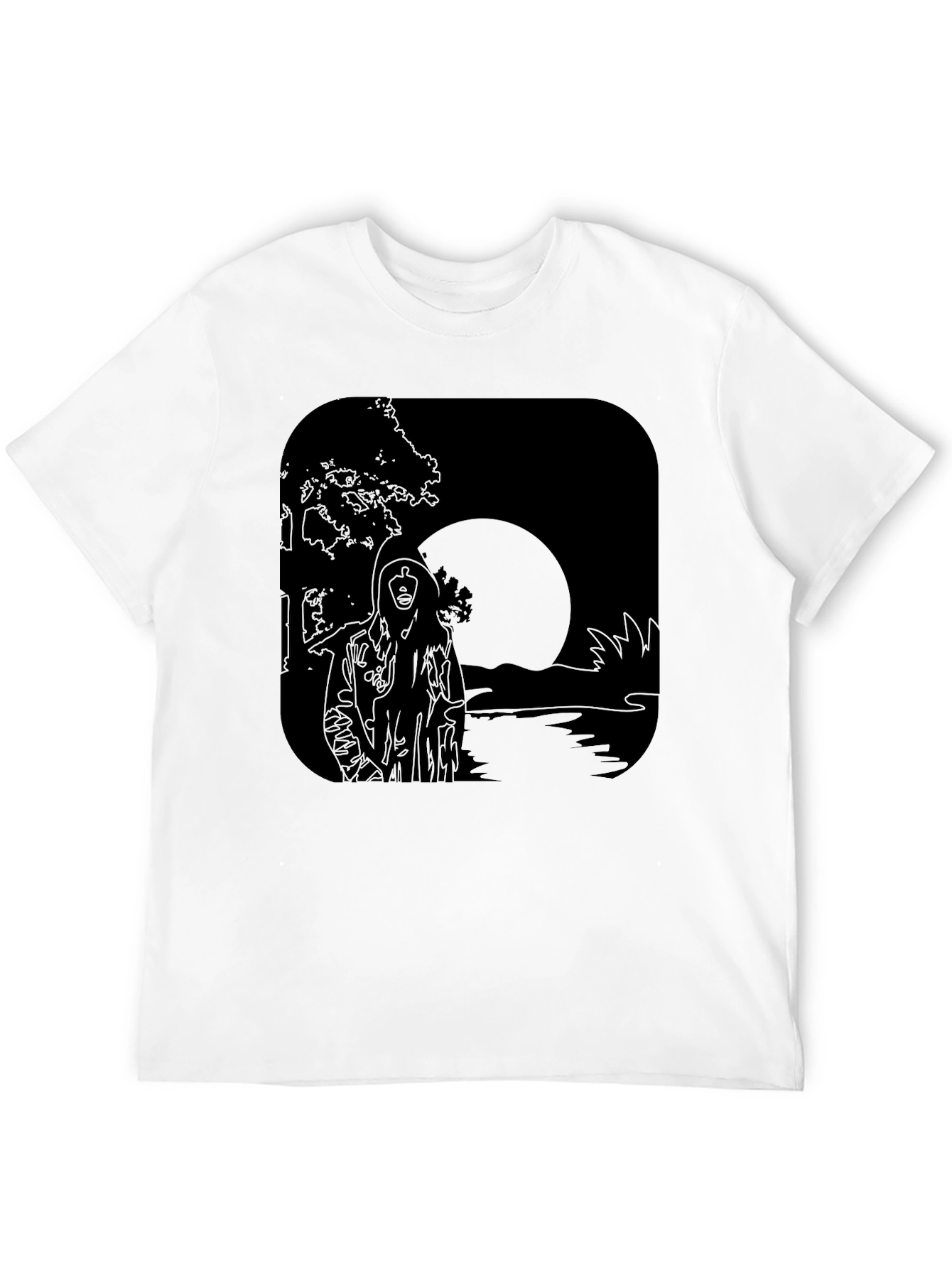 Moonlit River Graphic Tee - Black Cotton T-Shirt