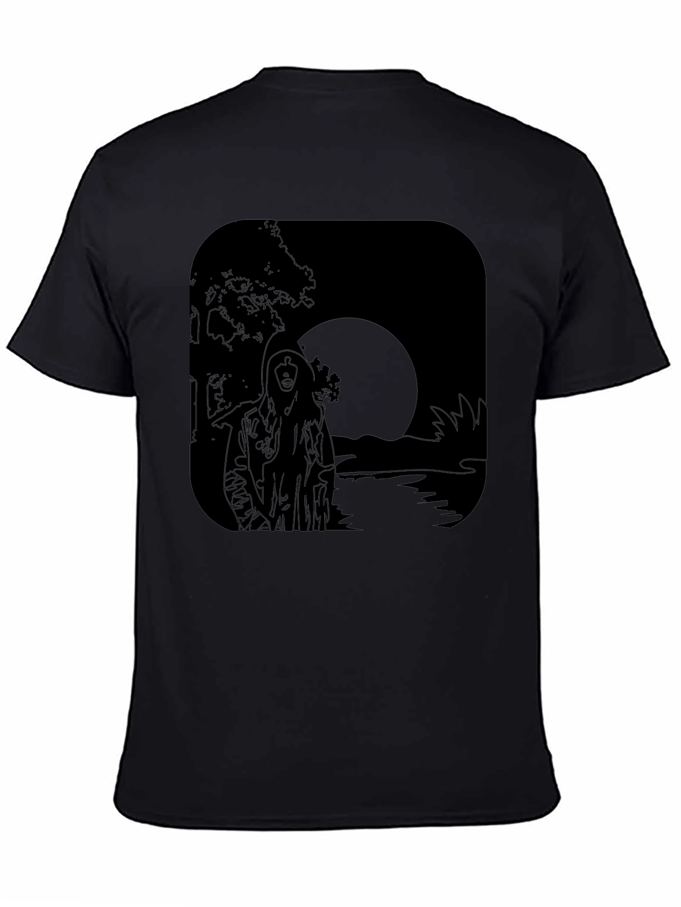 Moonlit River Graphic Tee - Black Cotton T-Shirt