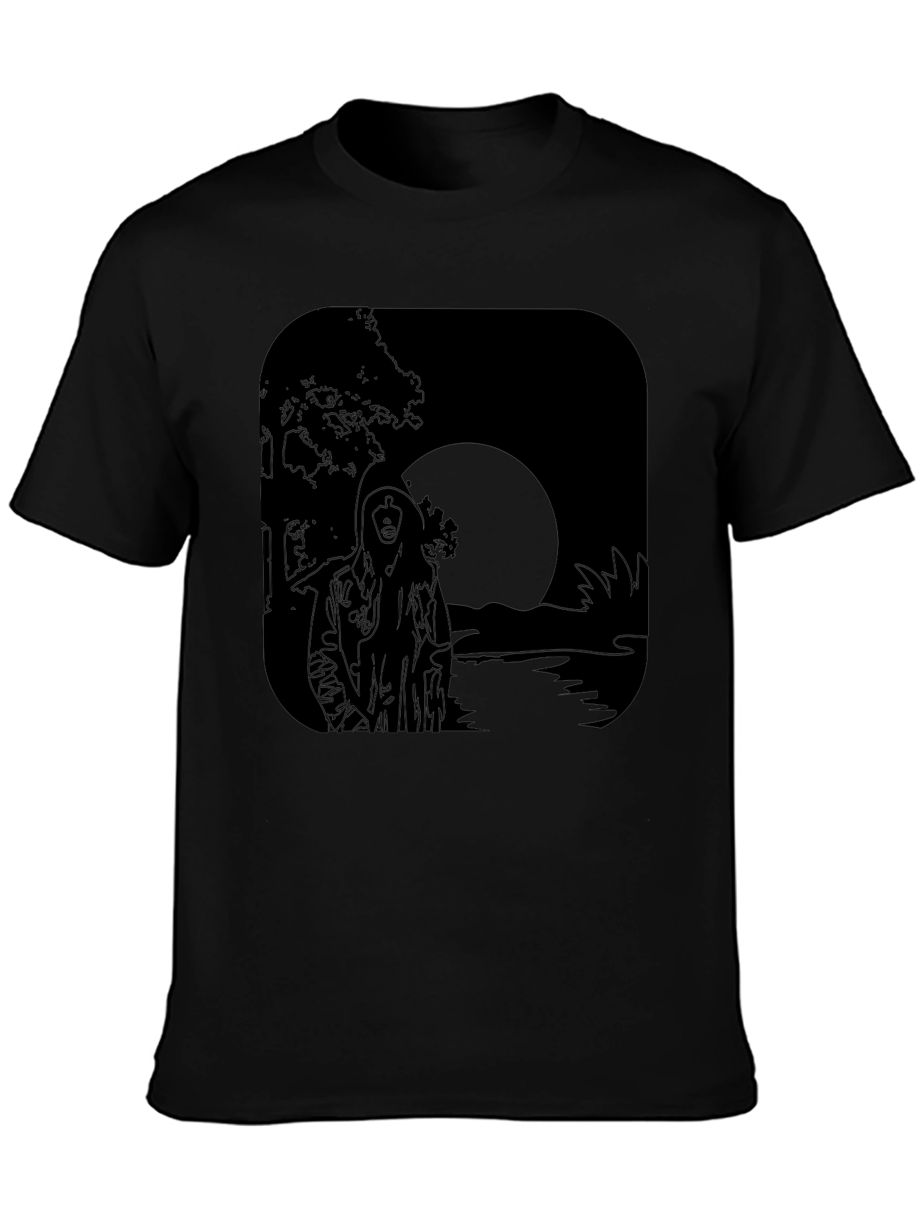 Moonlit River Graphic Tee - Black Cotton T-Shirt