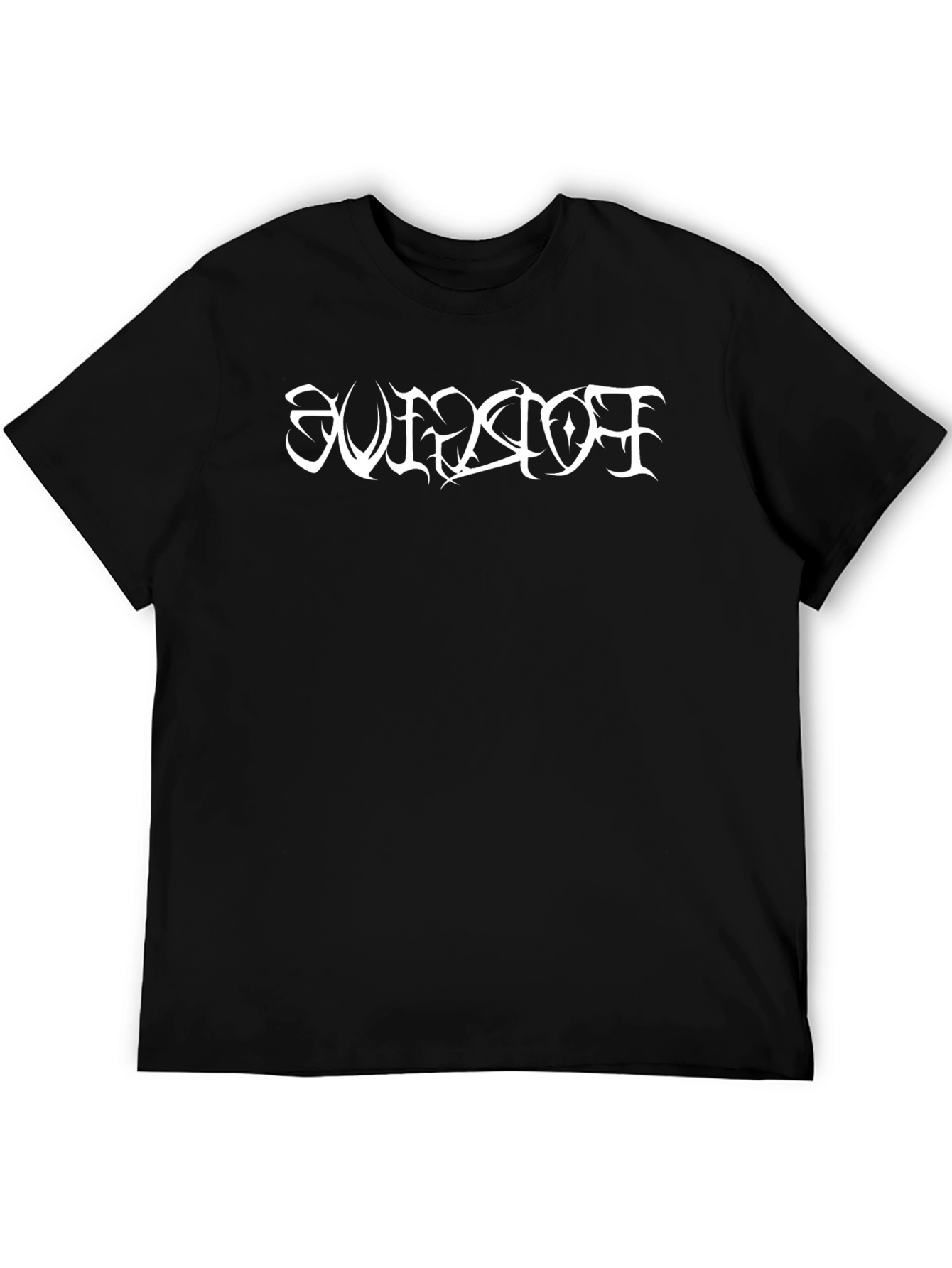 Black T-Shirt with White Gothic Text
