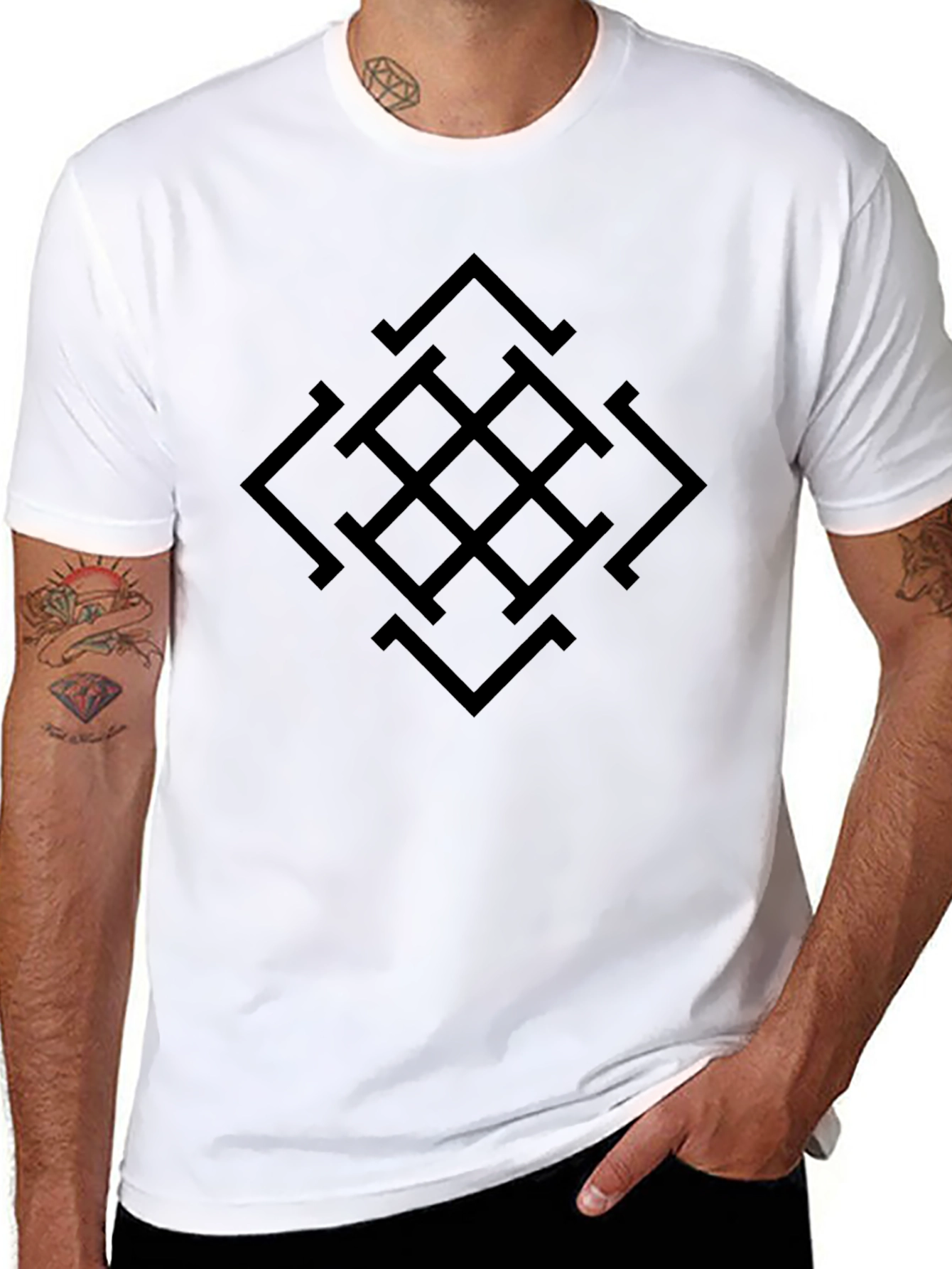 Geometric Pattern Black T-Shirt for Men