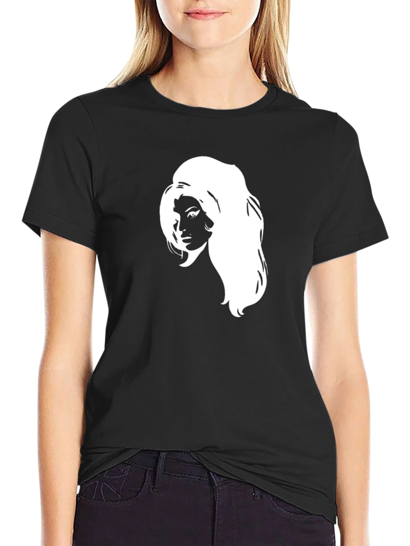 Black T-Shirt with White Woman Graphic