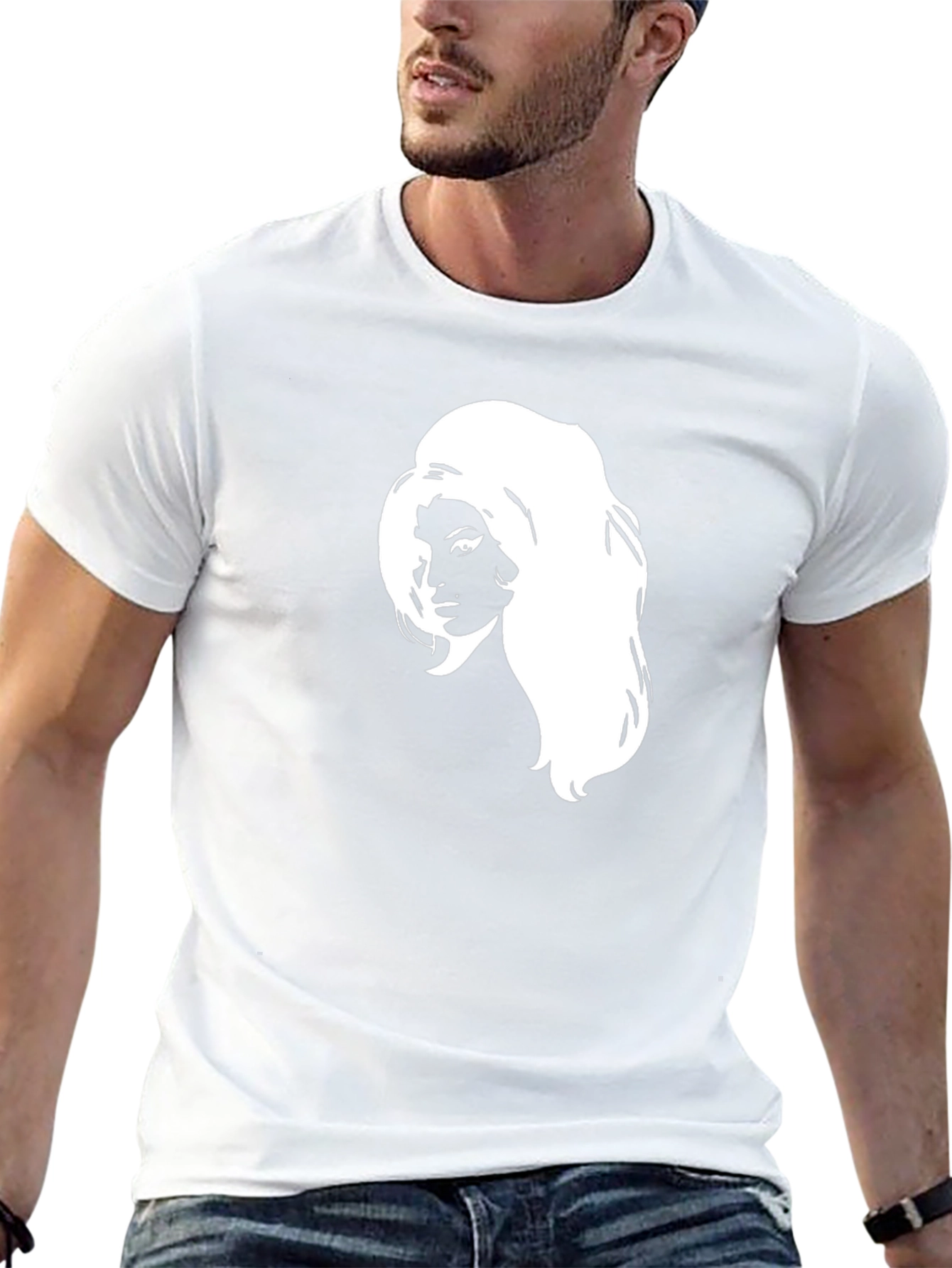 Black T-Shirt with White Woman Graphic