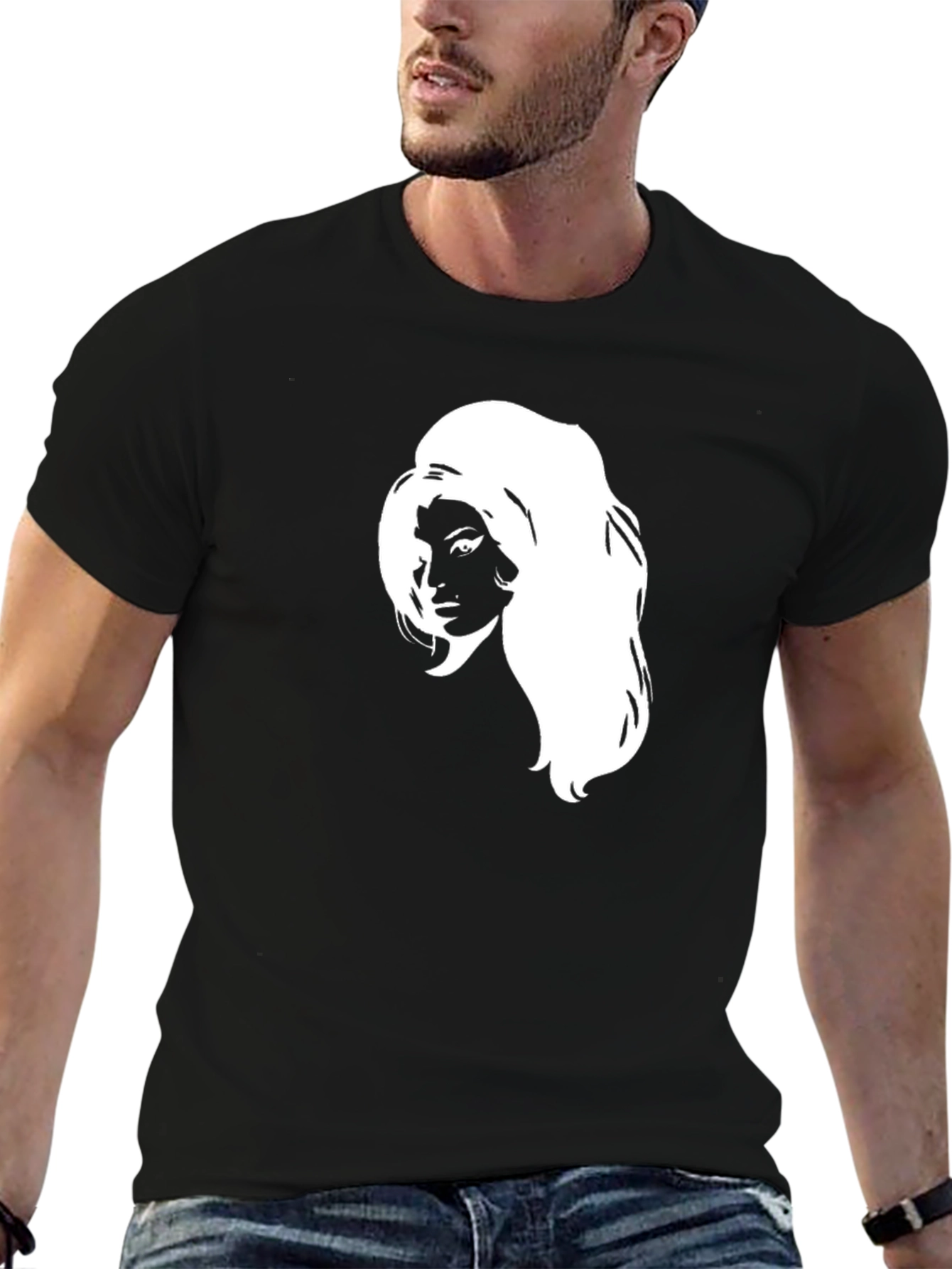 Black T-Shirt with White Woman Graphic