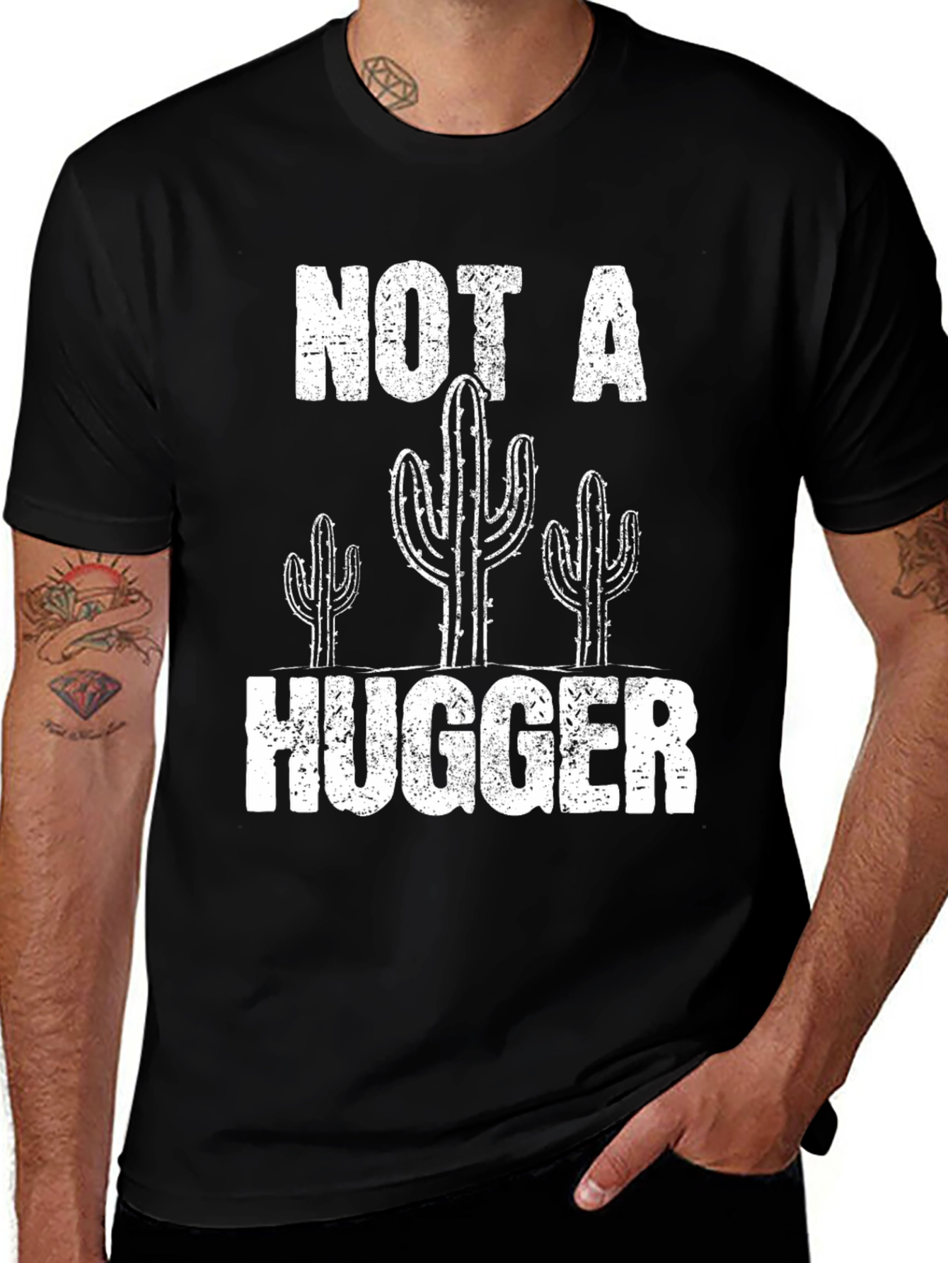 Not A Hugger Cactus Graphic T-Shirt