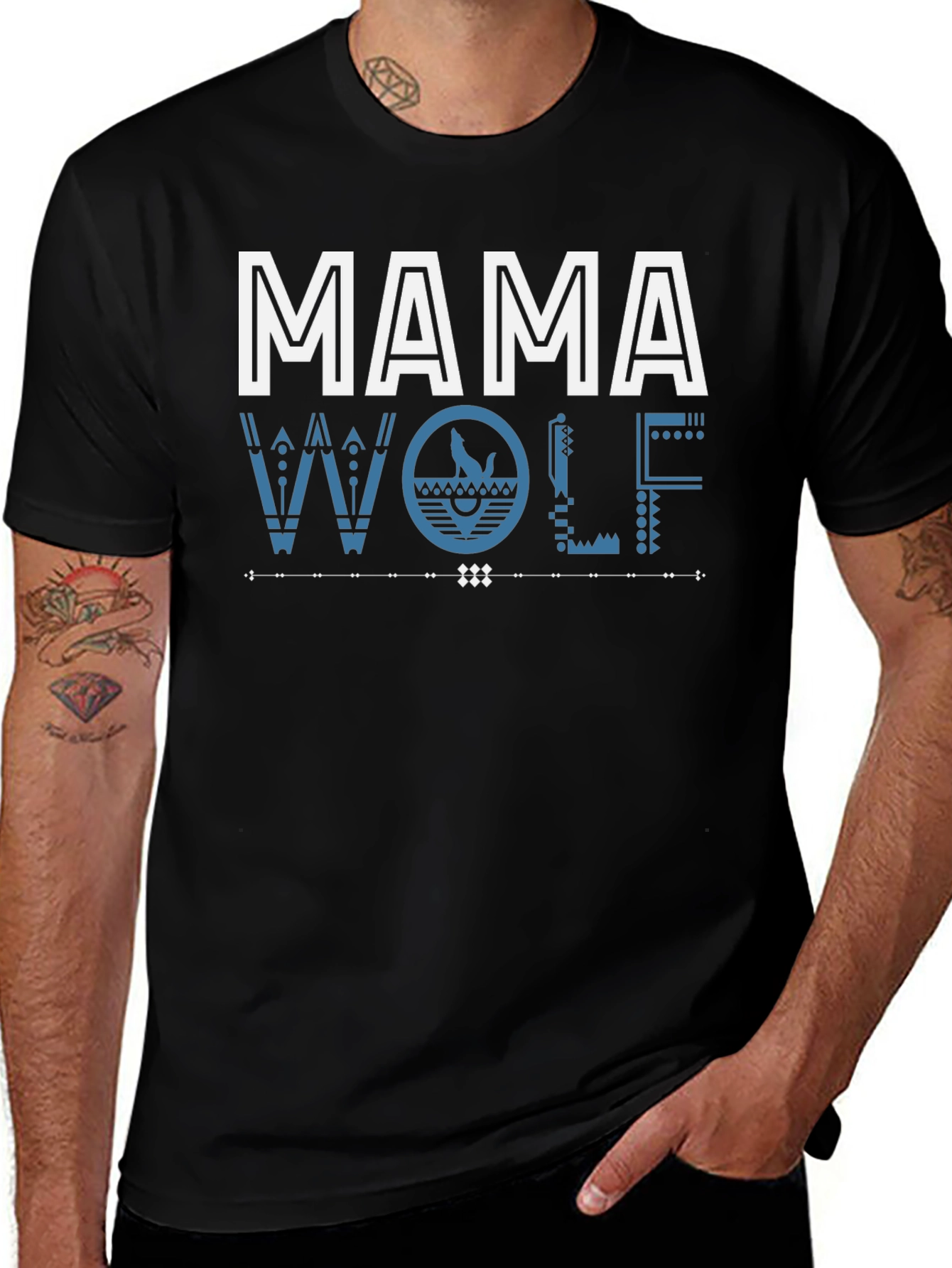 Mama Wolf Graphic Tee - Stylish Tribal Design