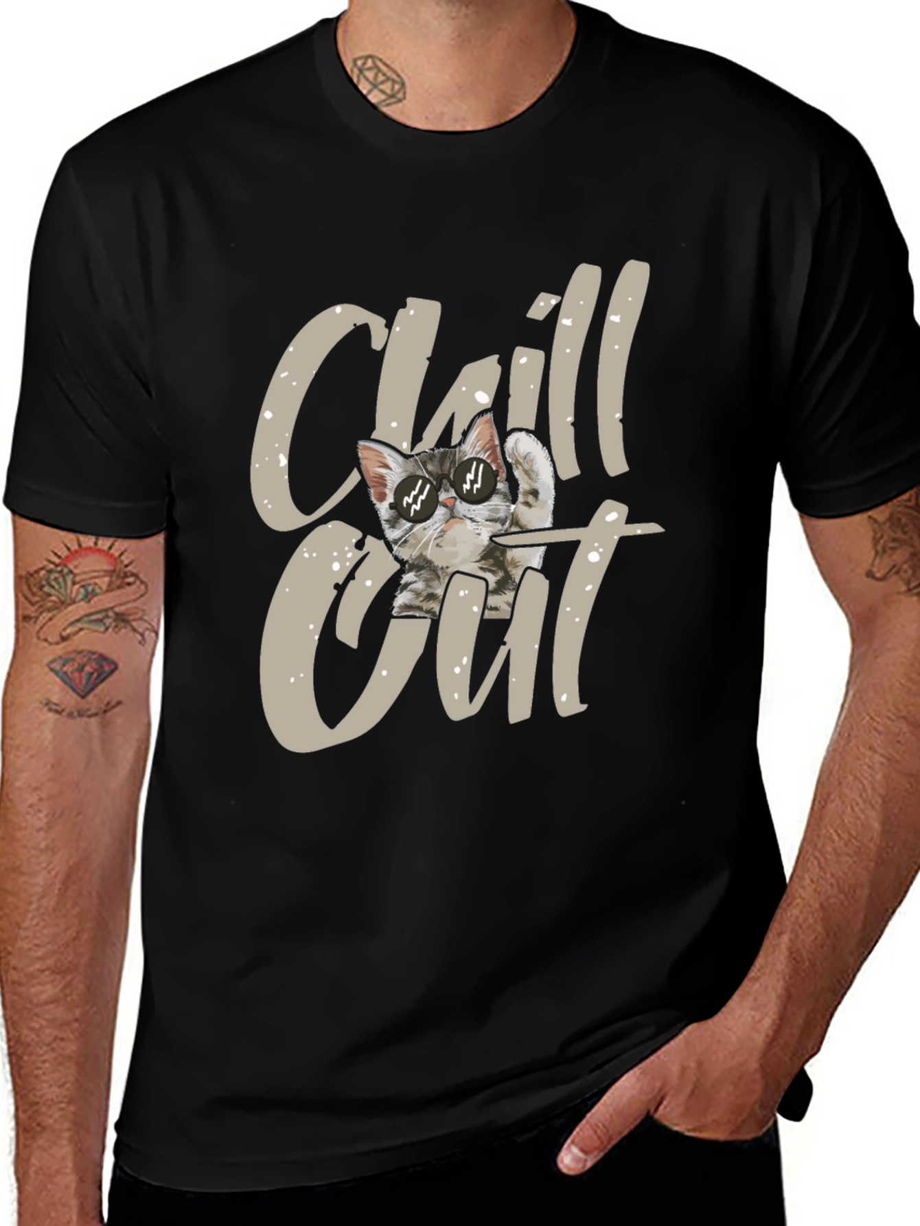Chill Out Cat Graphic Black T-Shirt