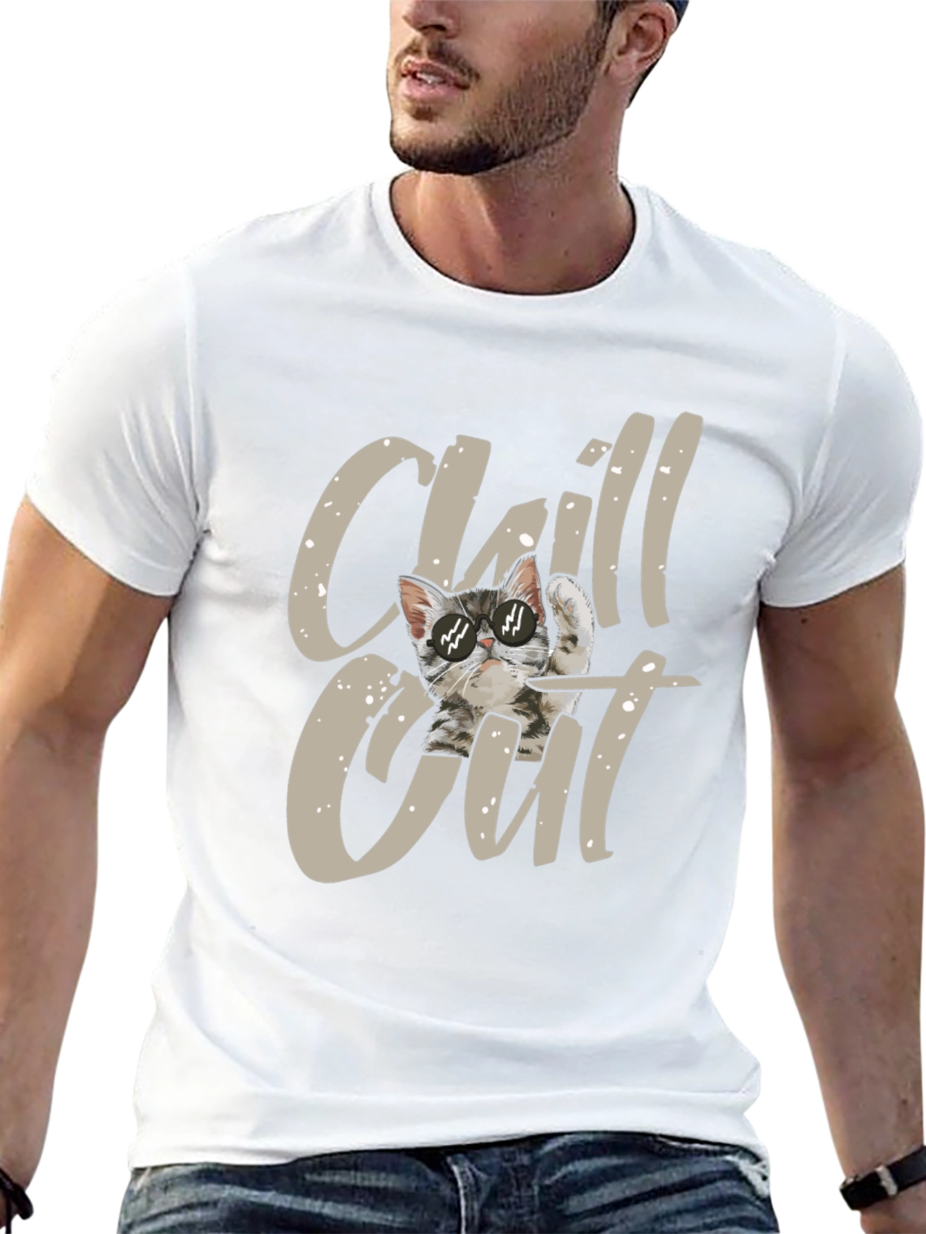 Chill Out Cat Graphic Black T-Shirt