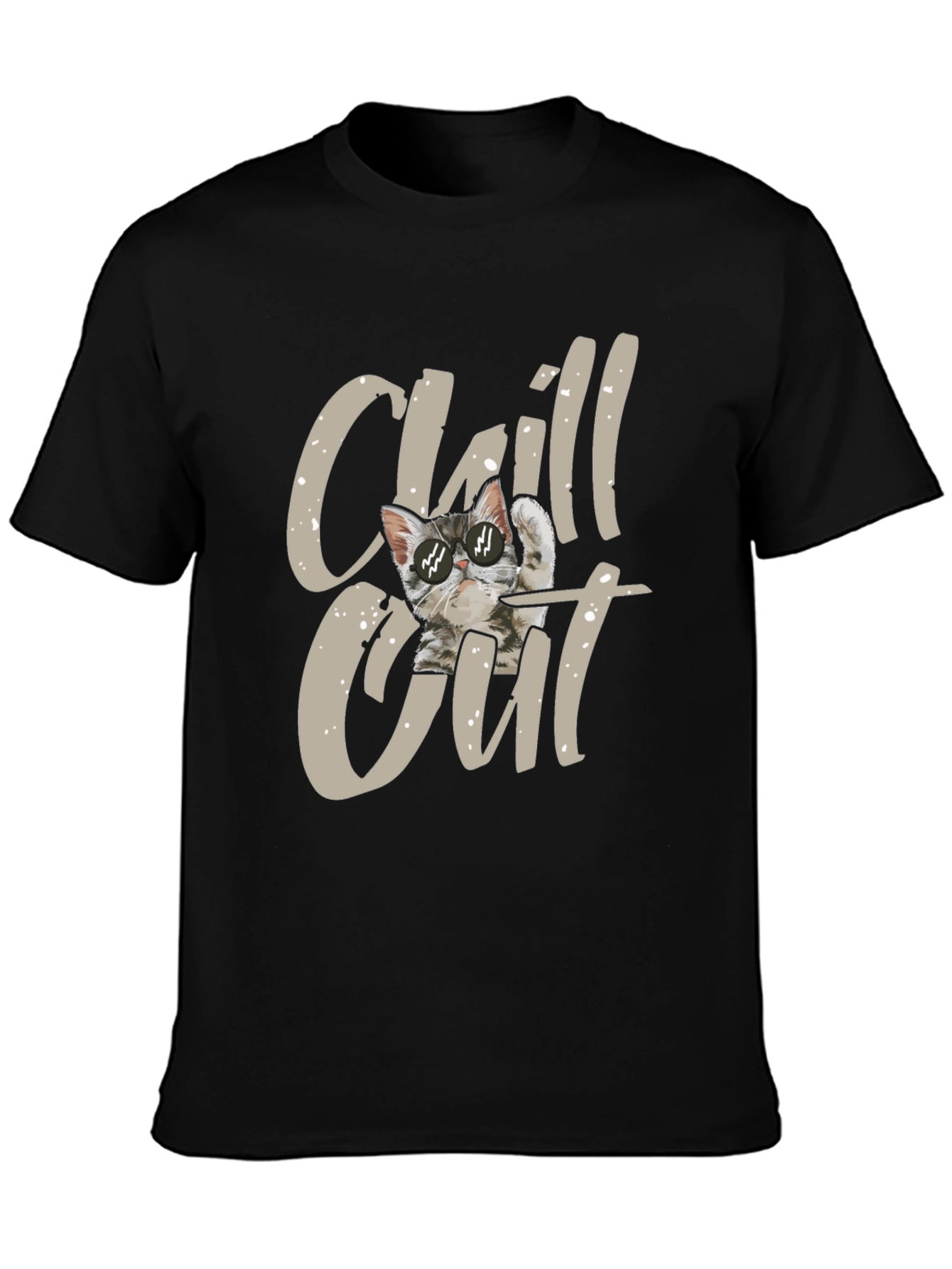 Chill Out Cat Graphic Black T-Shirt