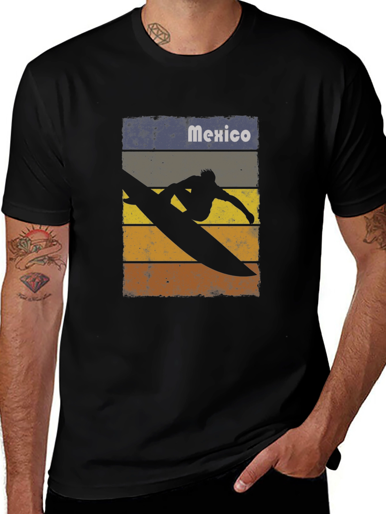Mexico Surfing T-Shirt - Retro Style Black Tee