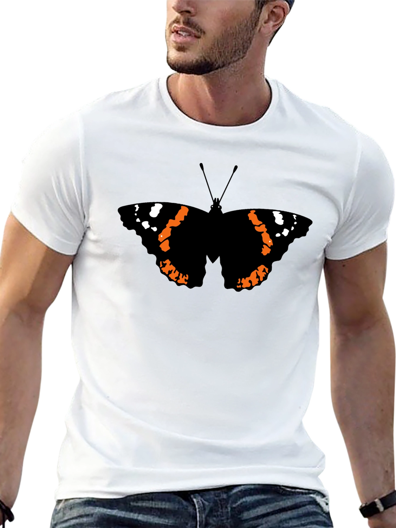 Butterfly Graphic Black T-Shirt Casual Mens Tee