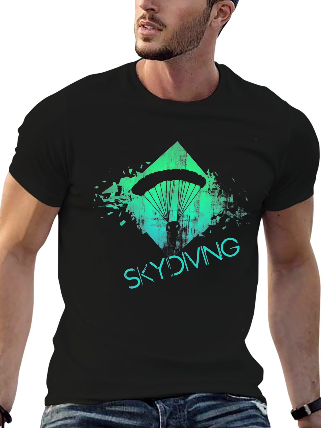 Skydiving Adventure Tee - Black Graphic Print T-Shirt