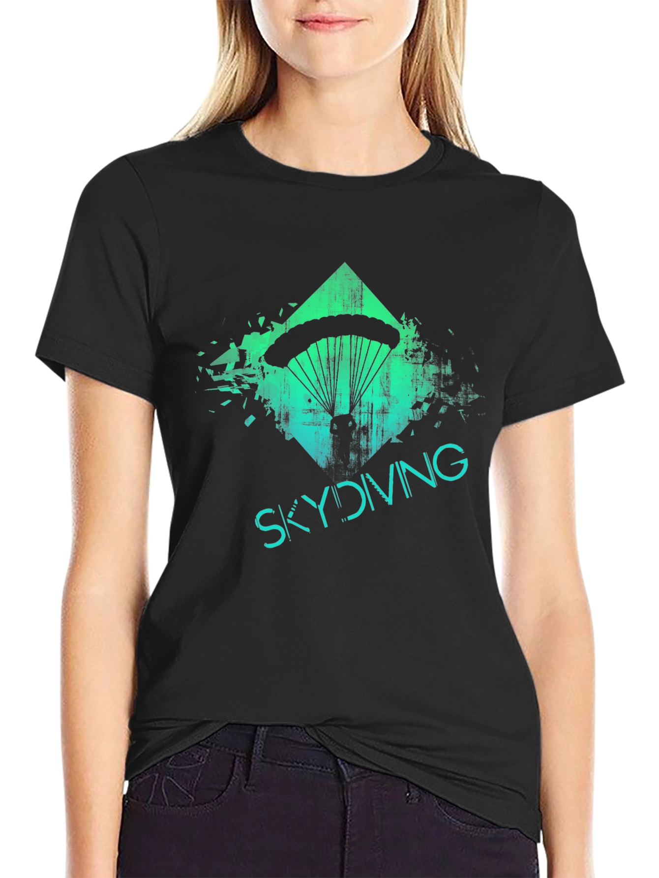 Skydiving Adventure Tee - Black Graphic Print T-Shirt