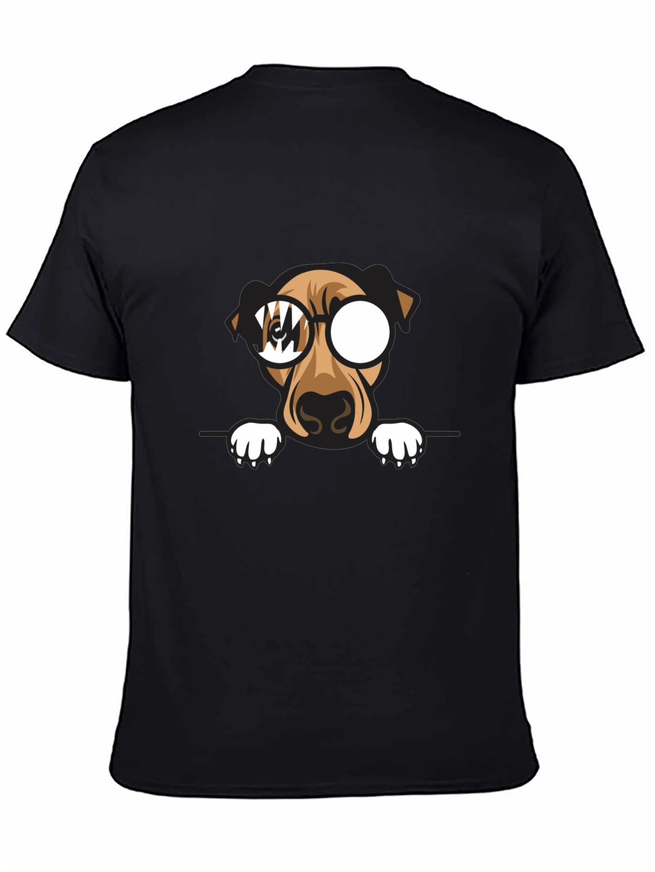 Dog with Glasses Graphic Print Black T-Shirt