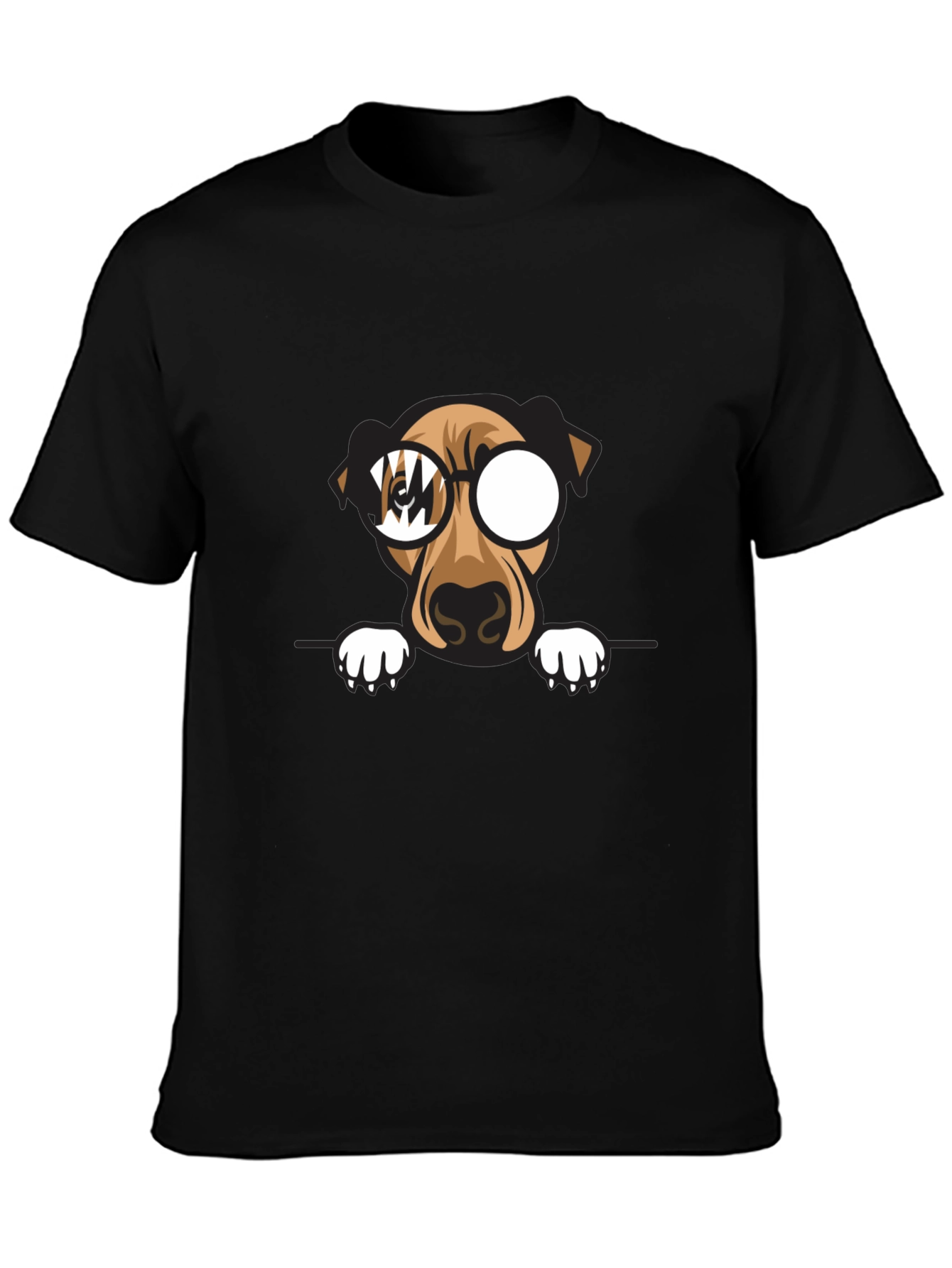 Dog with Glasses Graphic Print Black T-Shirt