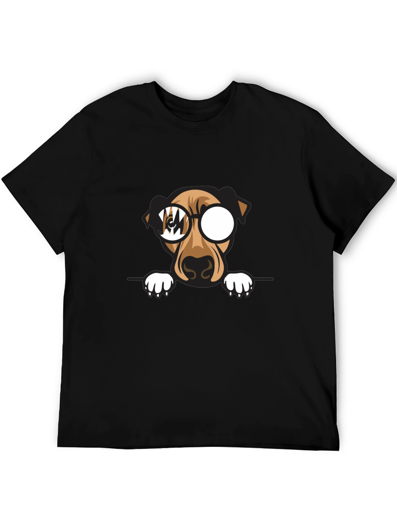 Dog with Glasses Graphic Print Black T-Shirt