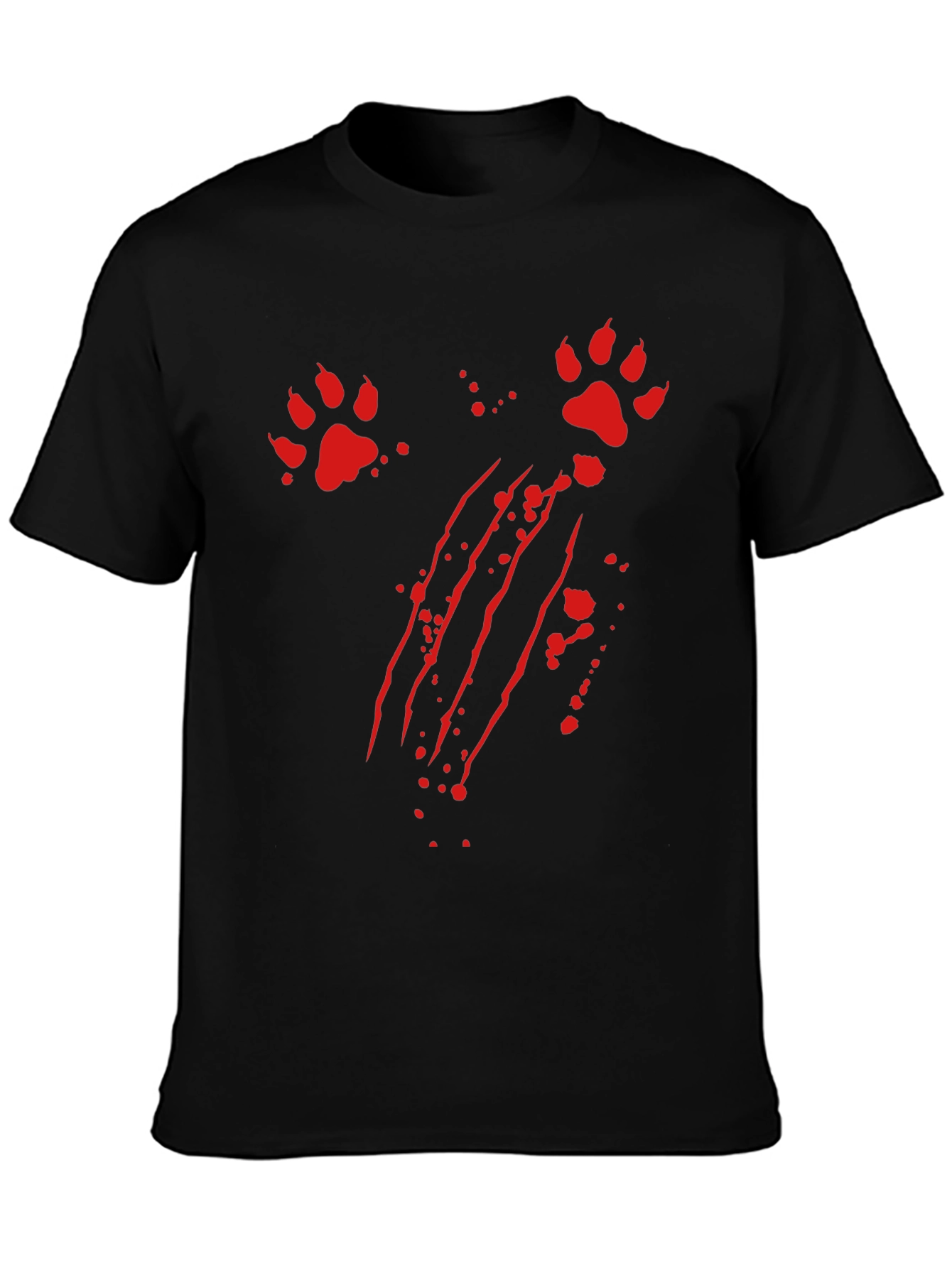 Mens Black T-Shirt with Claw Marks and Paw Prints