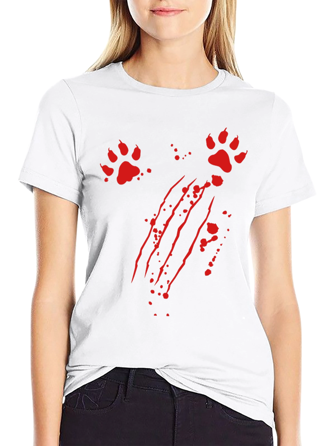 Mens Black T-Shirt with Claw Marks and Paw Prints