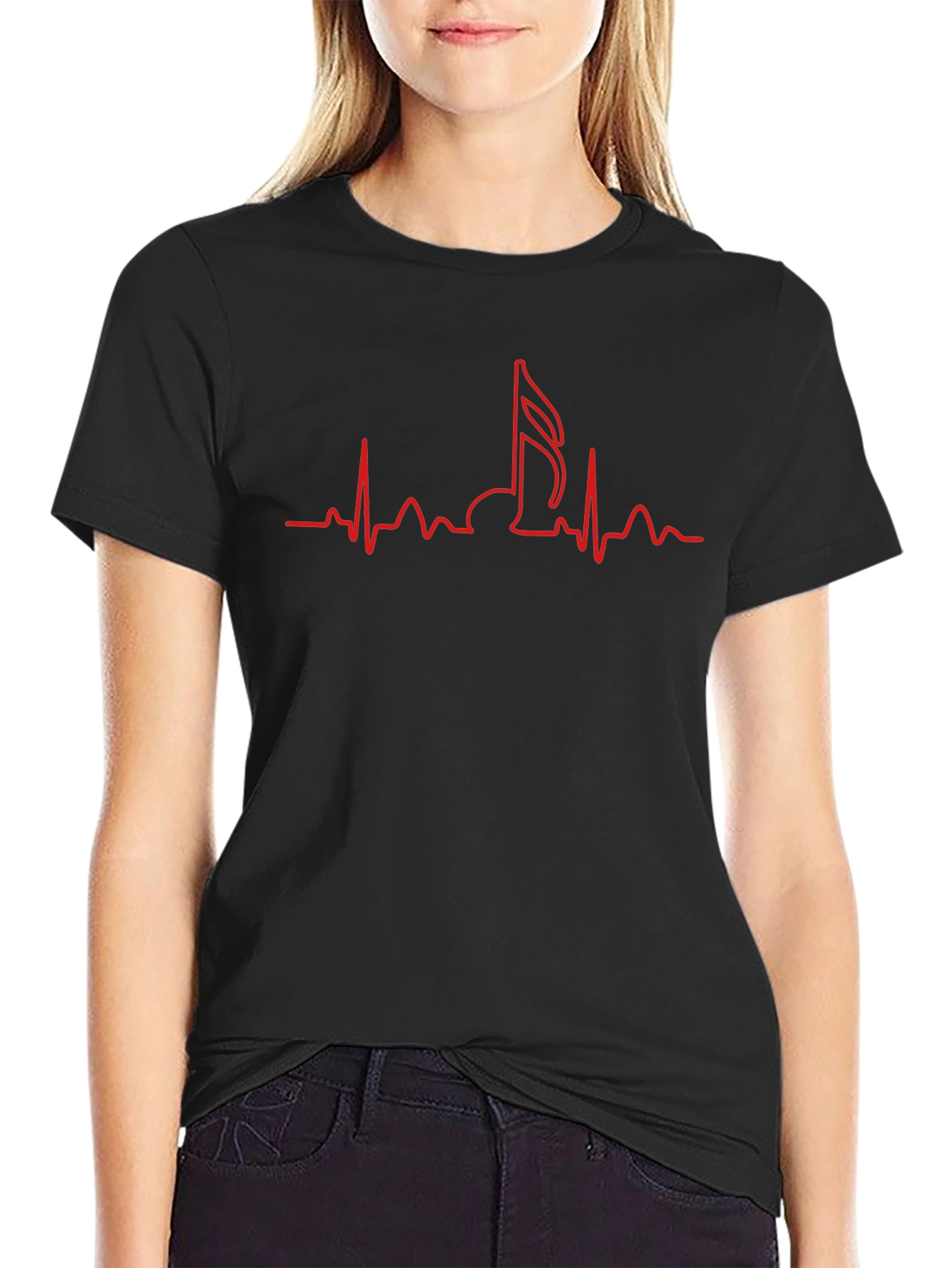 Music Note Heartbeat T-Shirt - Black