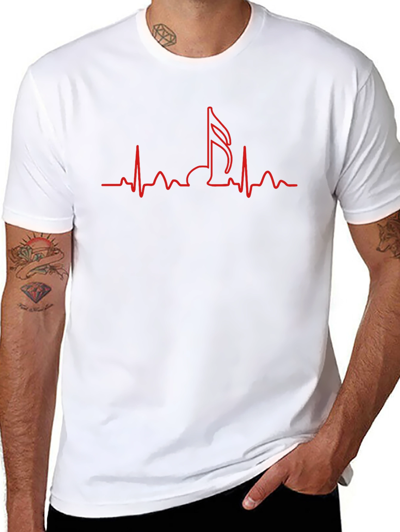 Music Note Heartbeat T-Shirt - Black