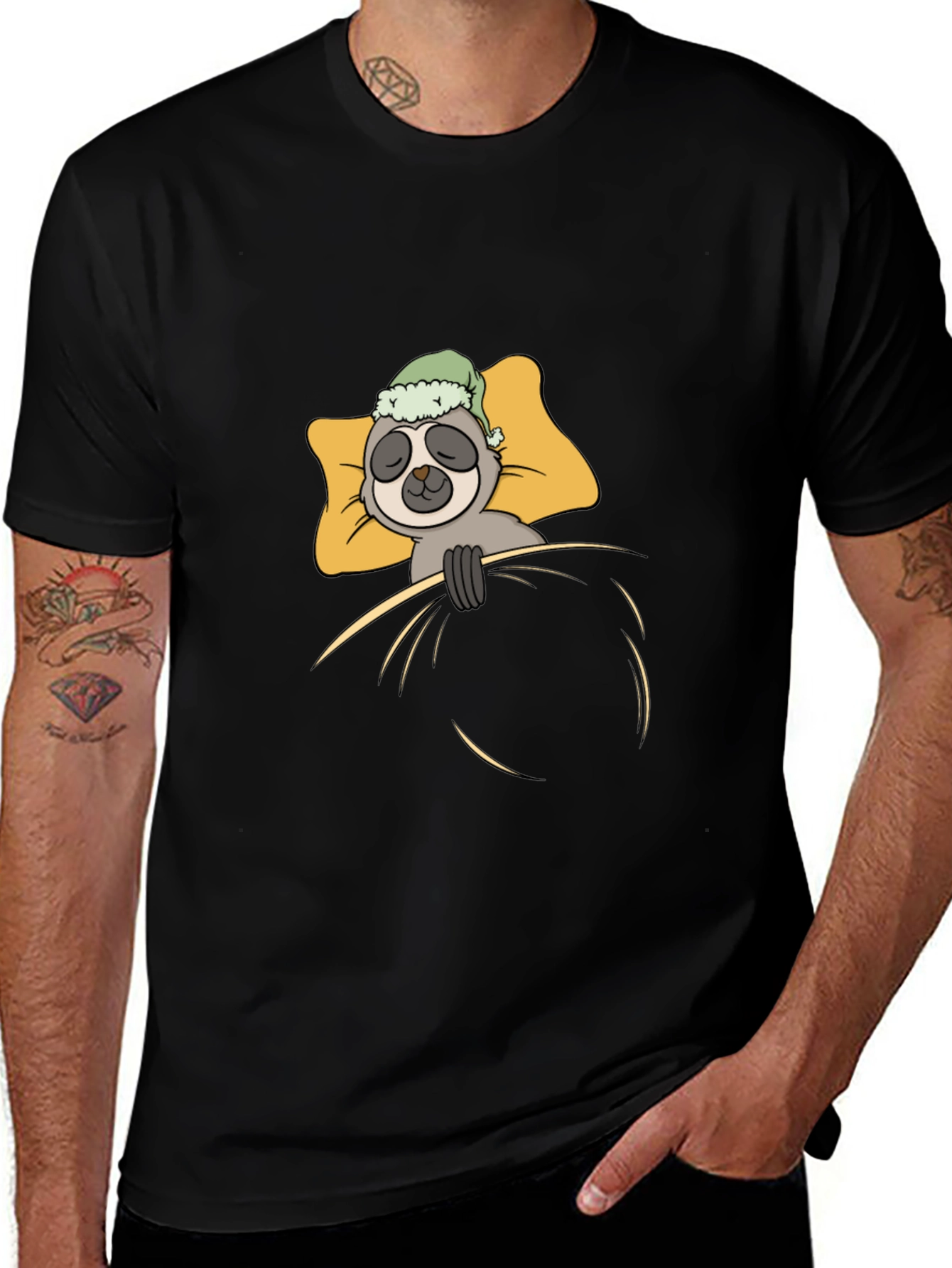 Sloth Sleeping in Bed Graphic T-Shirt