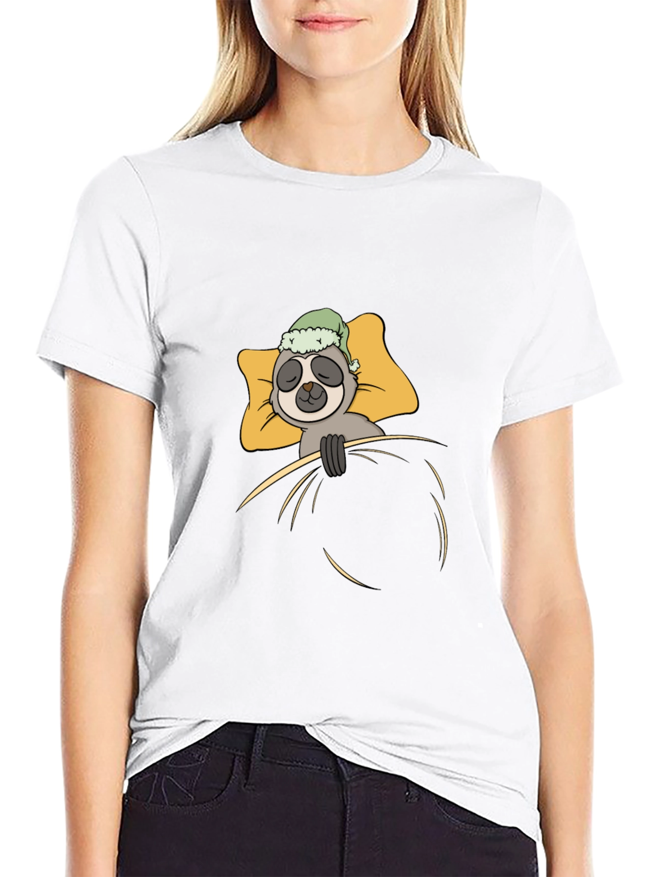 Sloth Sleeping in Bed Graphic T-Shirt