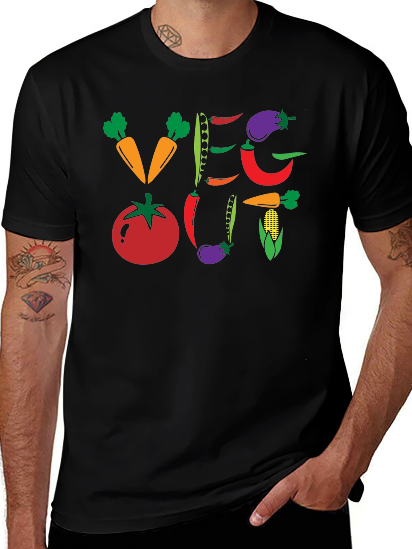Veg Out Graphic T-Shirt - Black Vegan Tee