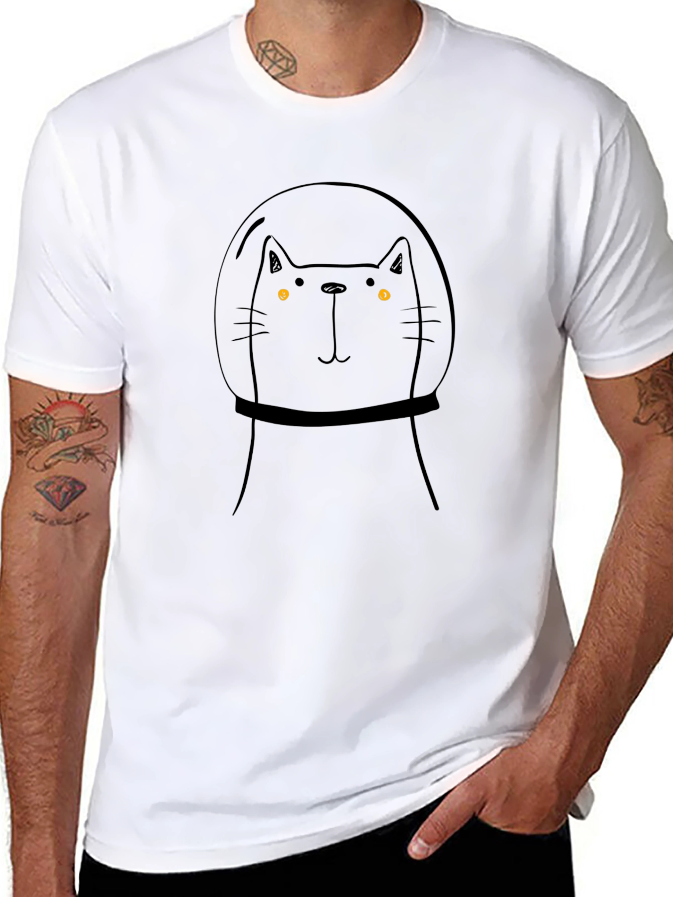 Cat Astronaut Black T-Shirt