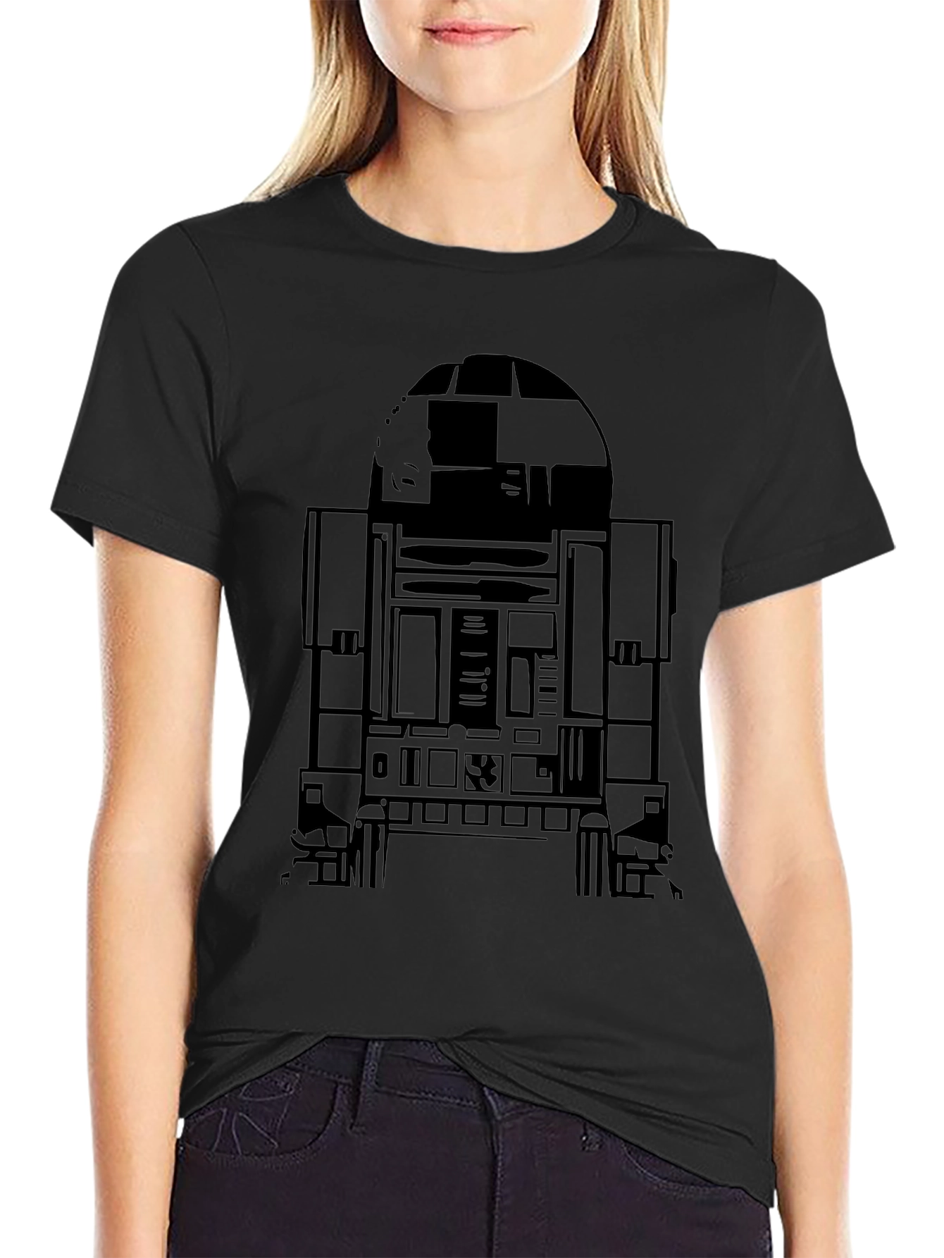 R2-D2 Graphic Print Black T-Shirt