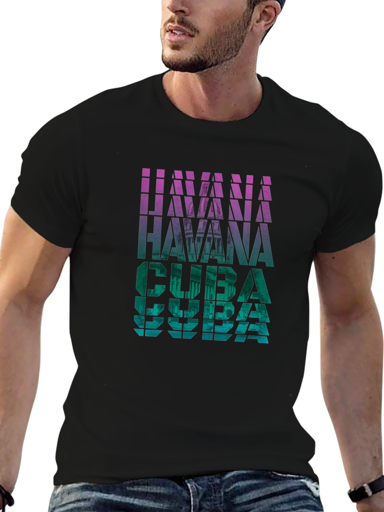Havana Cuba Graphic Print Black T-Shirt