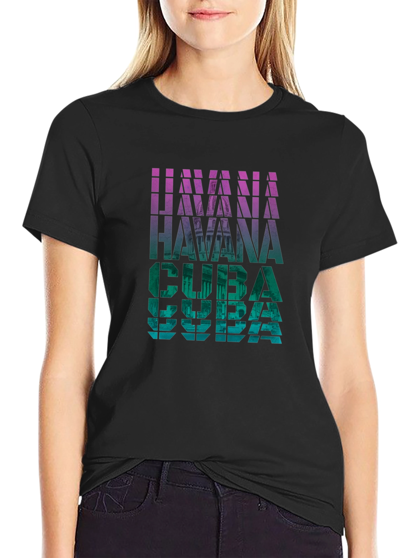Havana Cuba Graphic Print Black T-Shirt