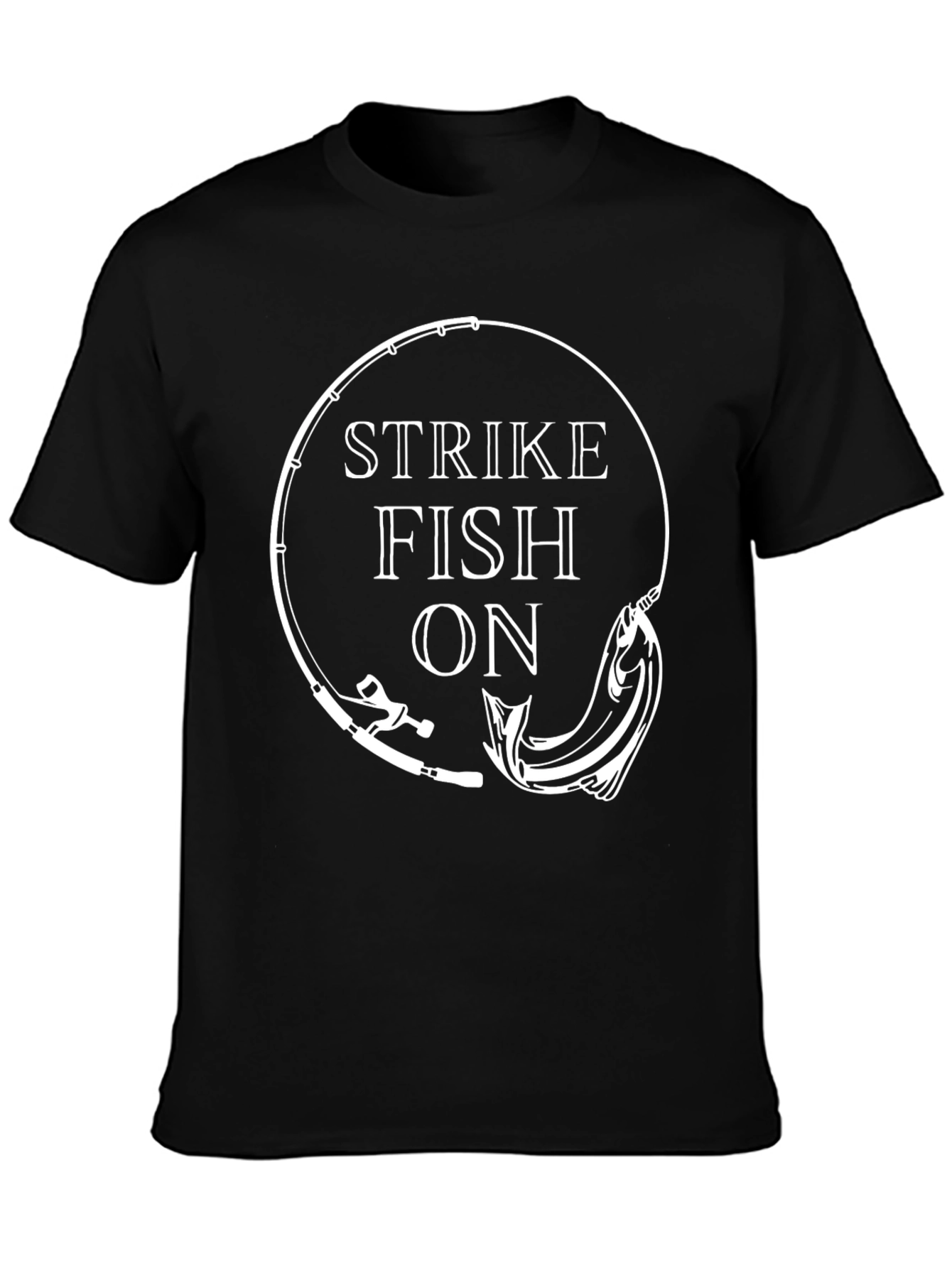 Strike Fish On Black T-Shirt Fishing Design