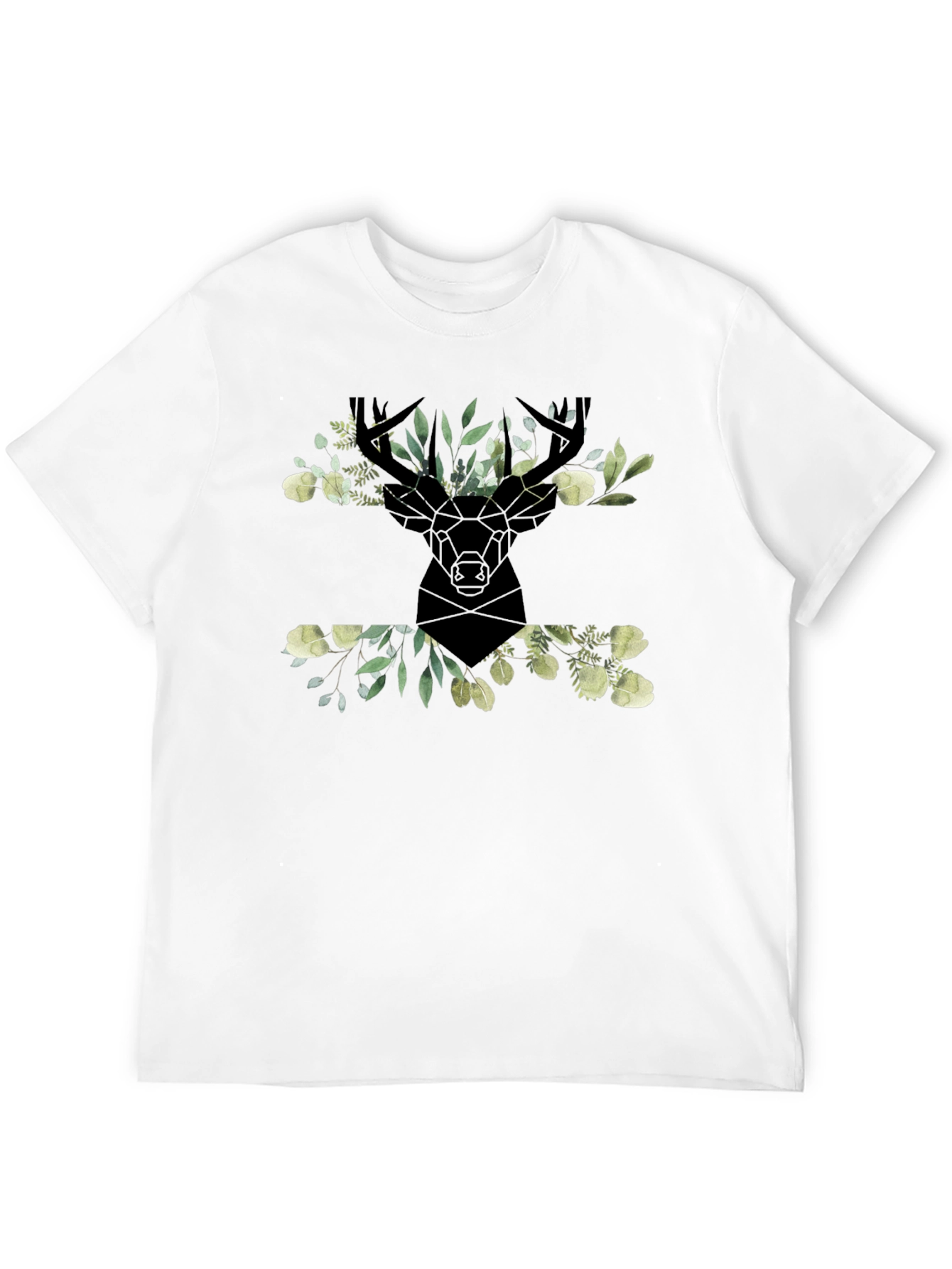 Floral Deer Head Graphic Black T-Shirt