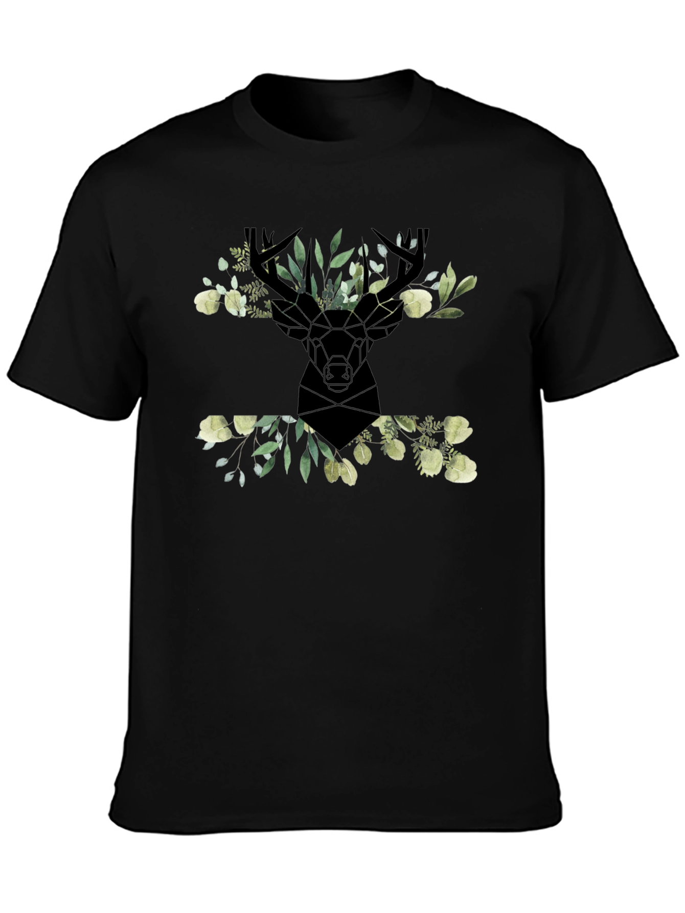 Floral Deer Head Graphic Black T-Shirt