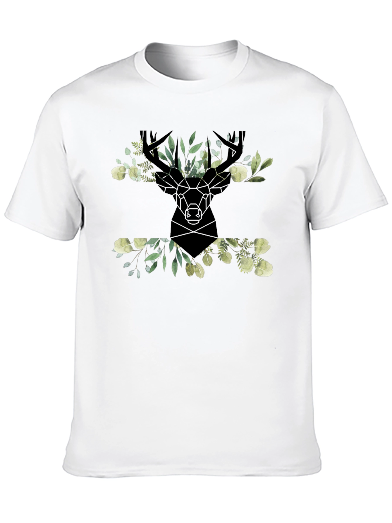 Floral Deer Head Graphic Black T-Shirt