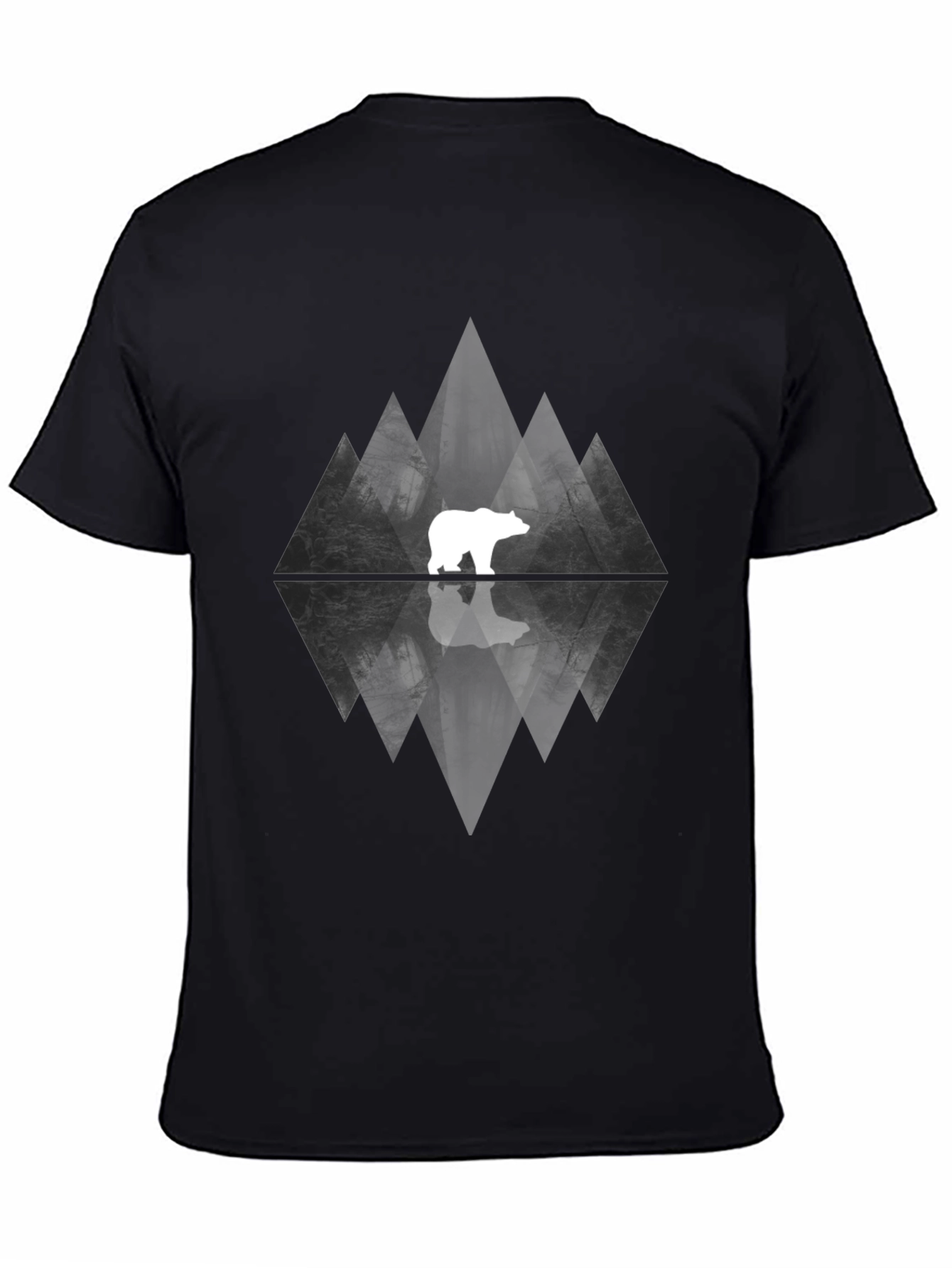 Geometric Bear Graphic Tee - Black