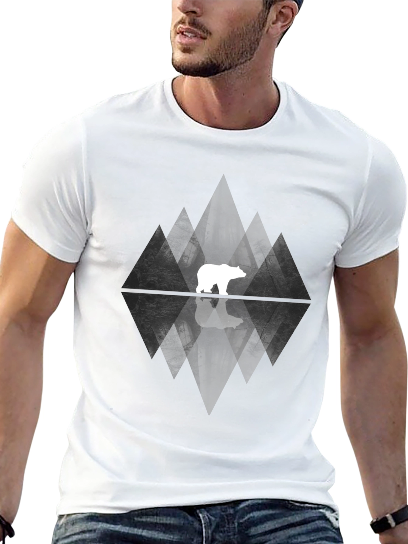 Geometric Bear Graphic Tee - Black