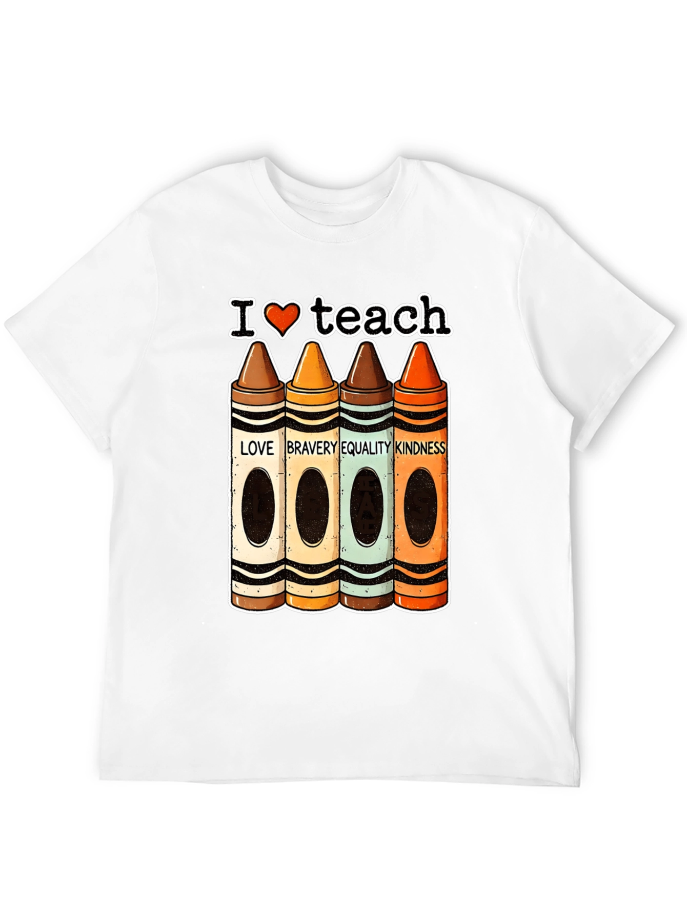 I Heart Teach Crayon Teacher T-Shirt