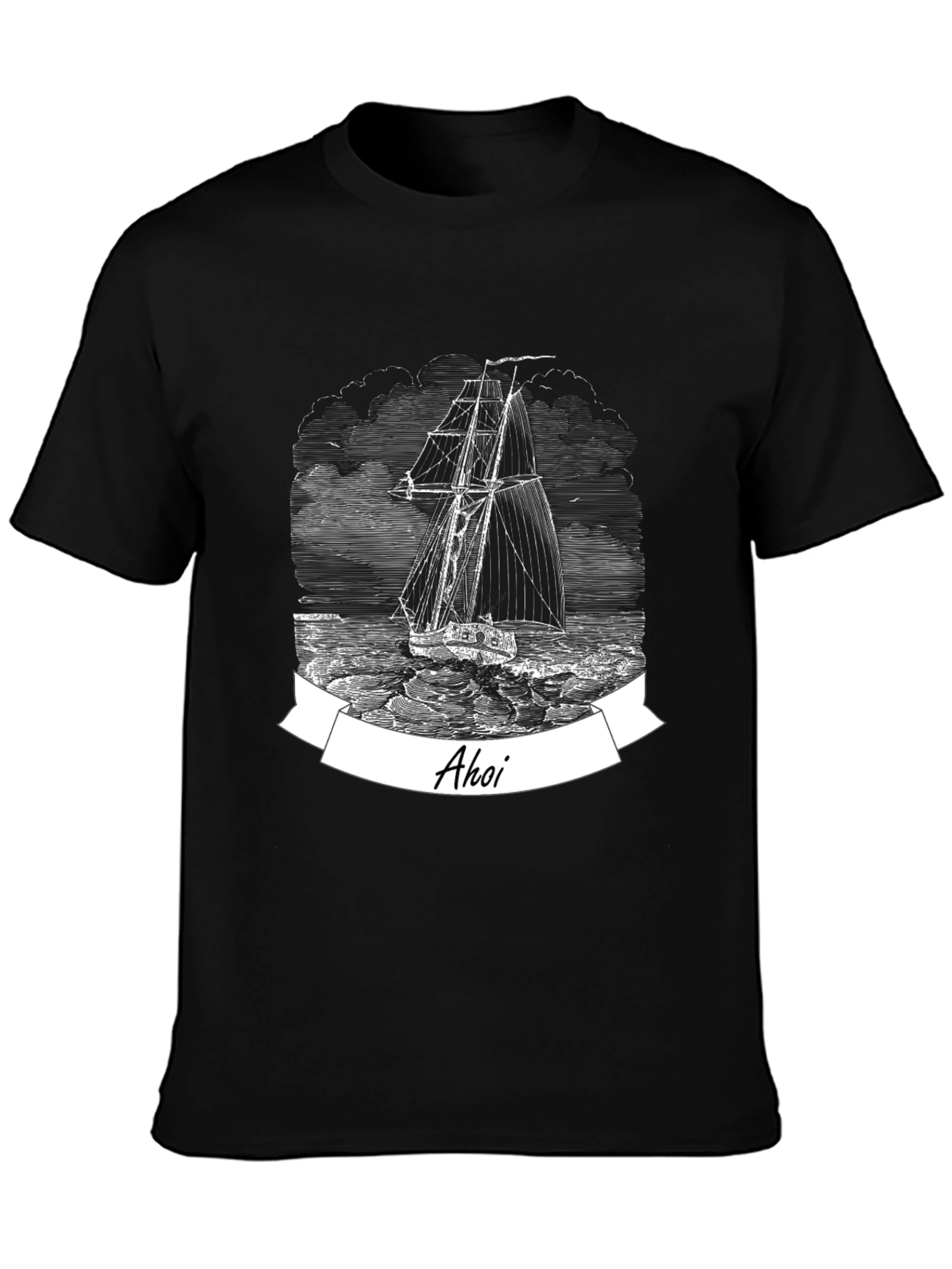 Nautical Ahoy Sailing Ship Black T-Shirt