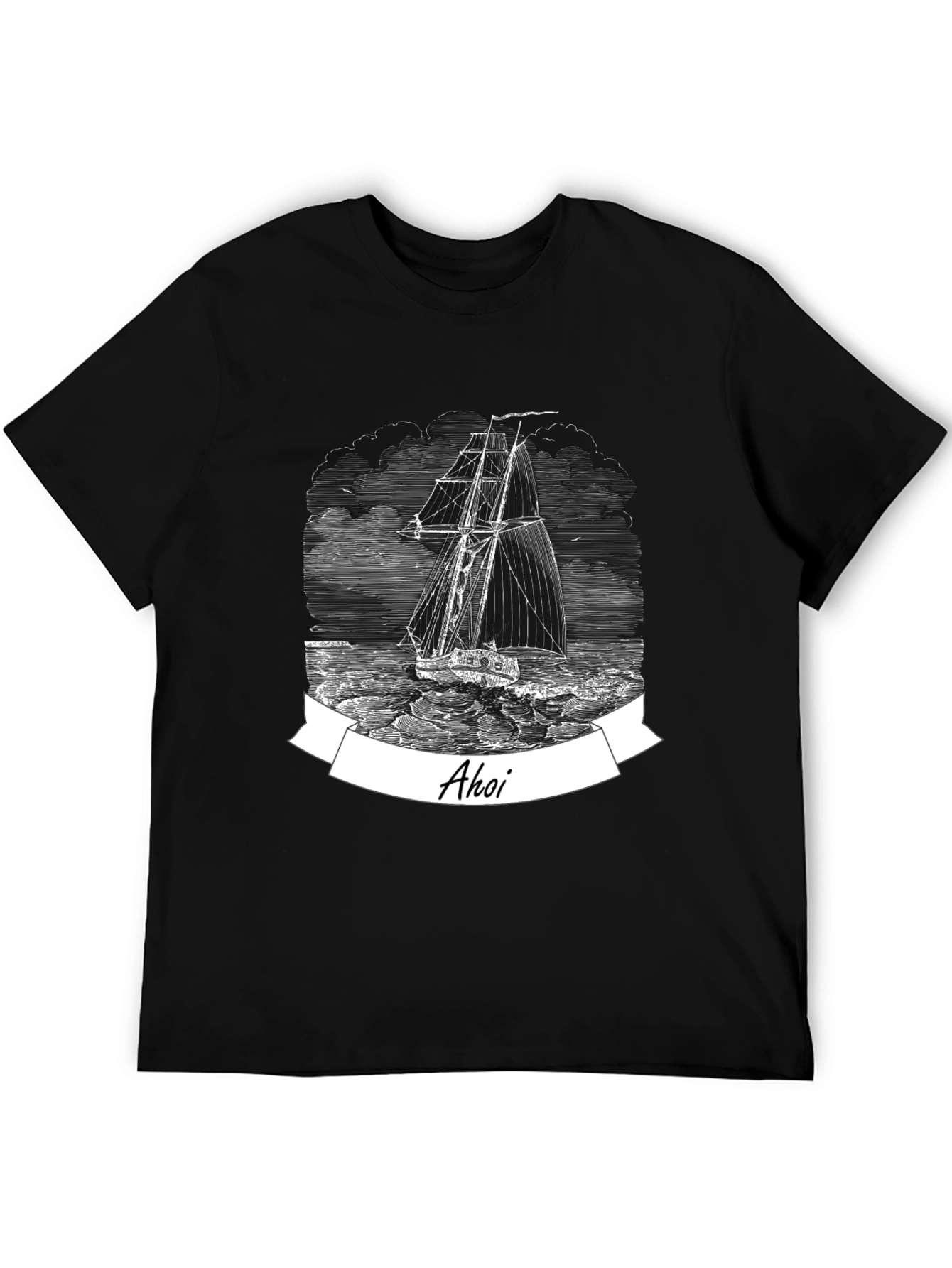 Nautical Ahoy Sailing Ship Black T-Shirt