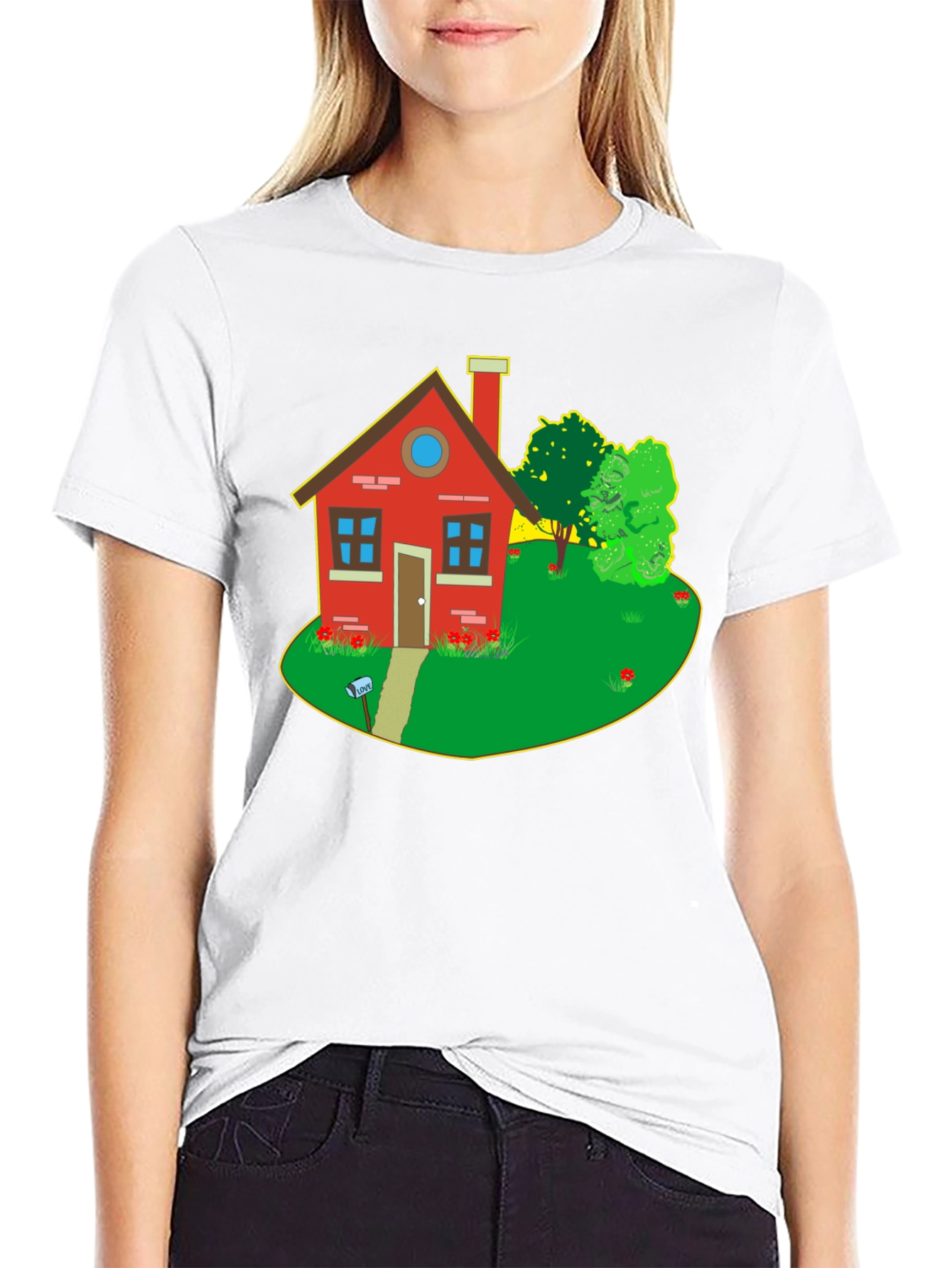 Quirky House Graphic Tee - Black Cotton T-Shirt