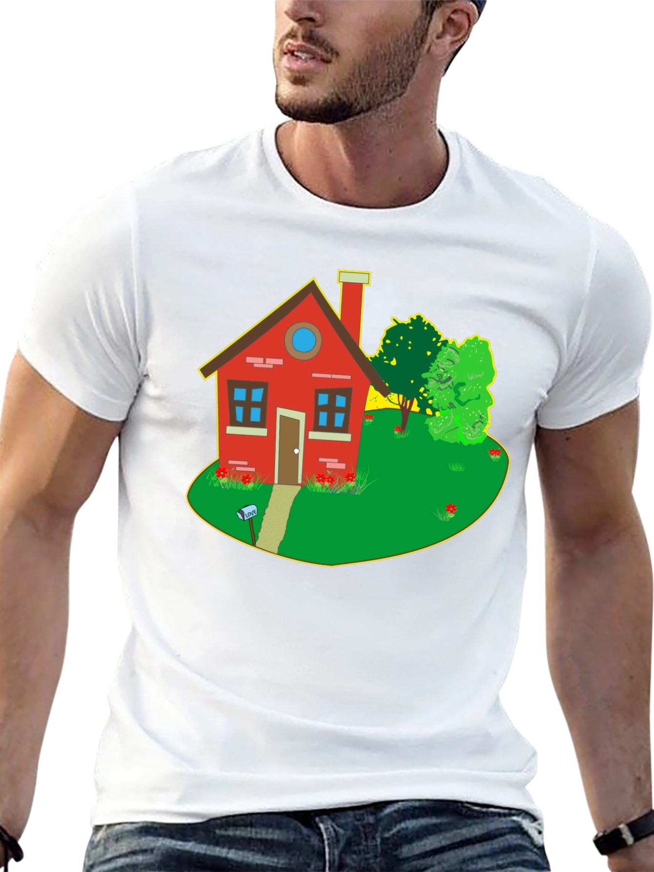 Quirky House Graphic Tee - Black Cotton T-Shirt