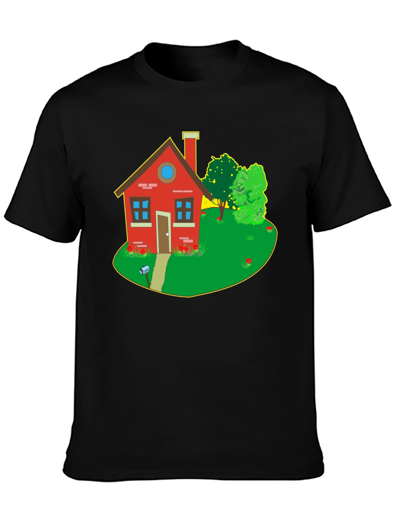 Quirky House Graphic Tee - Black Cotton T-Shirt