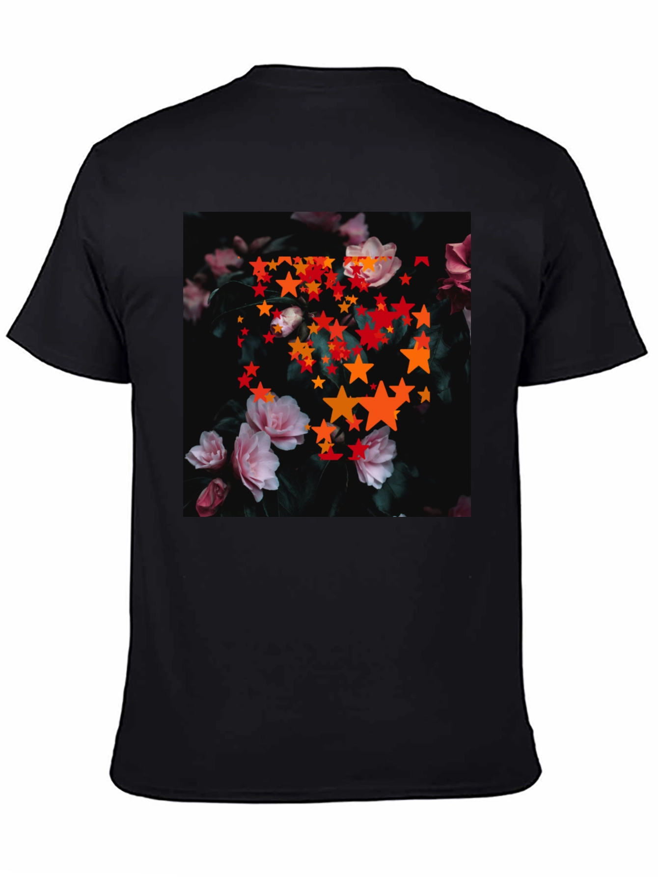 Floral Star T-Shirt - Black Cotton Graphic Tee