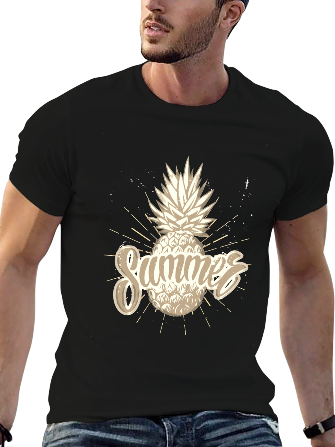Summer Pineapple Graphic Black T-Shirt