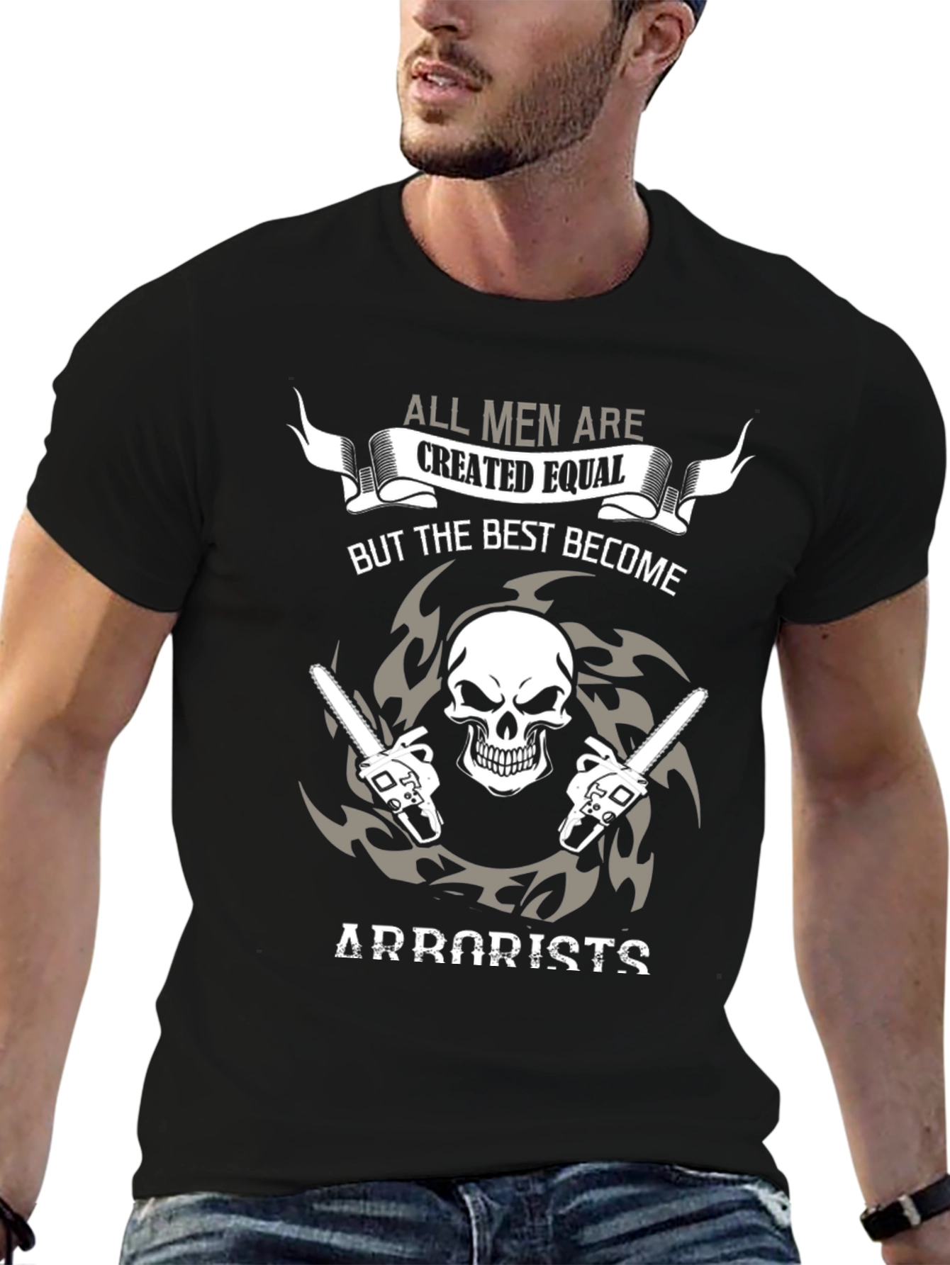 Arborist Skull Chainsaw Graphic Tee - Black