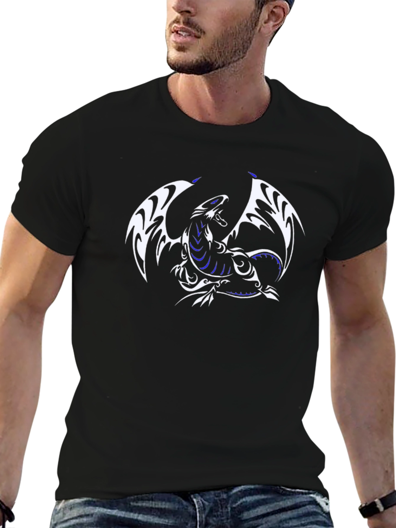 Dragon Graphic Tee - Black Cotton Blend Casual Wear