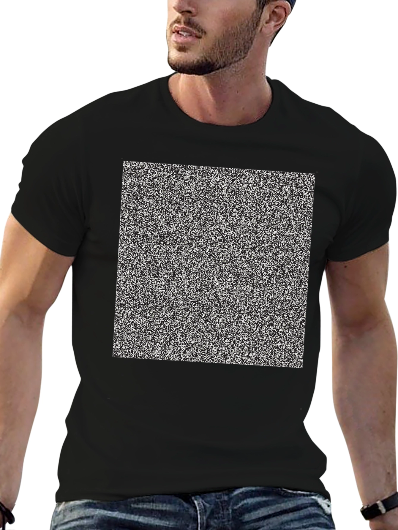 Static Noise Pattern Tee - Classic Fit Black T-Shirt