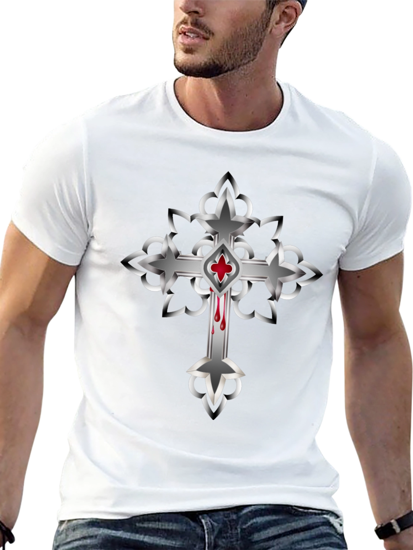 Gothic Cross Graphic T-Shirt - Mens Black Tee
