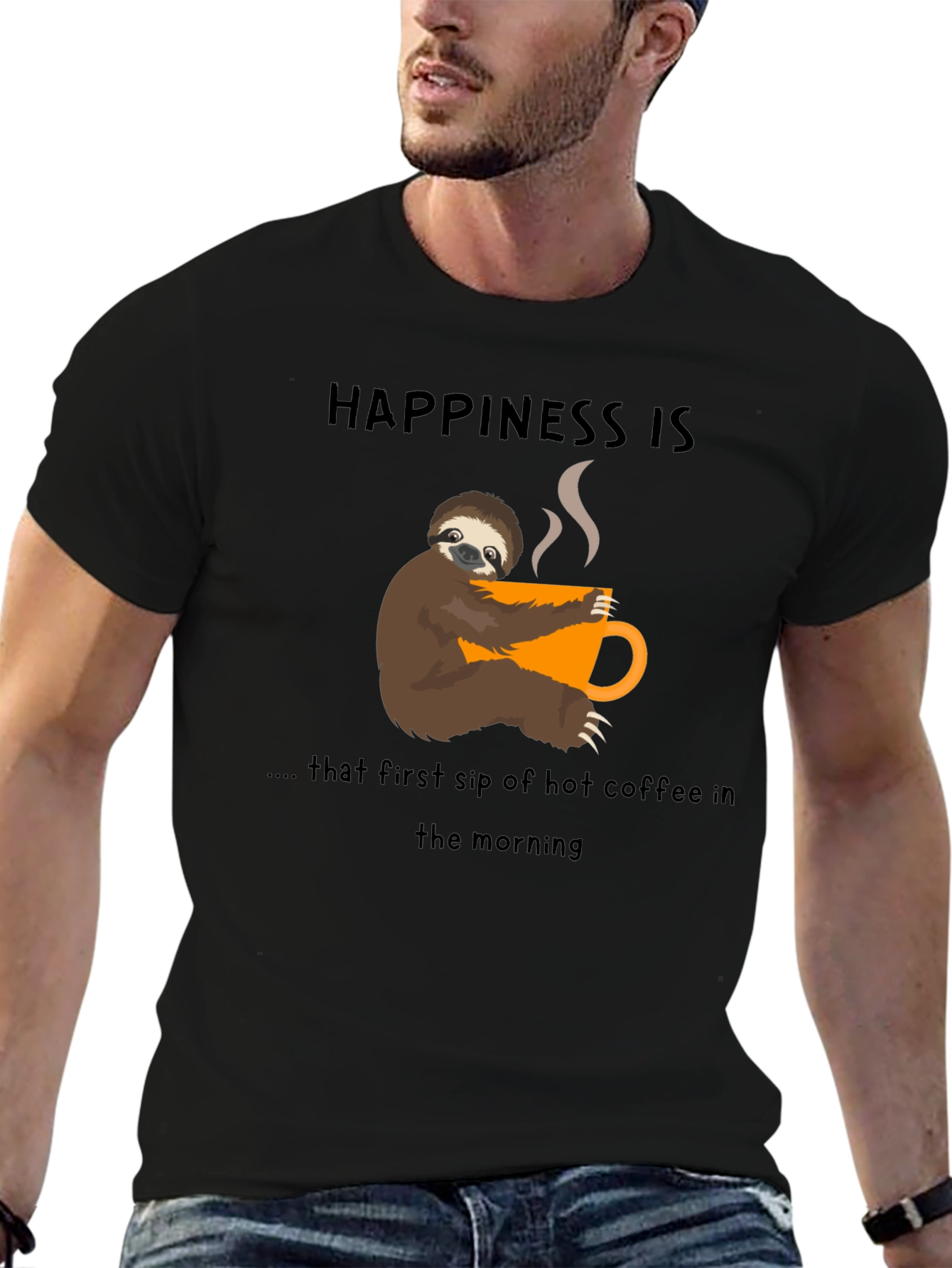 Happiness Sloth Coffee T-Shirt - First Sip Bliss!